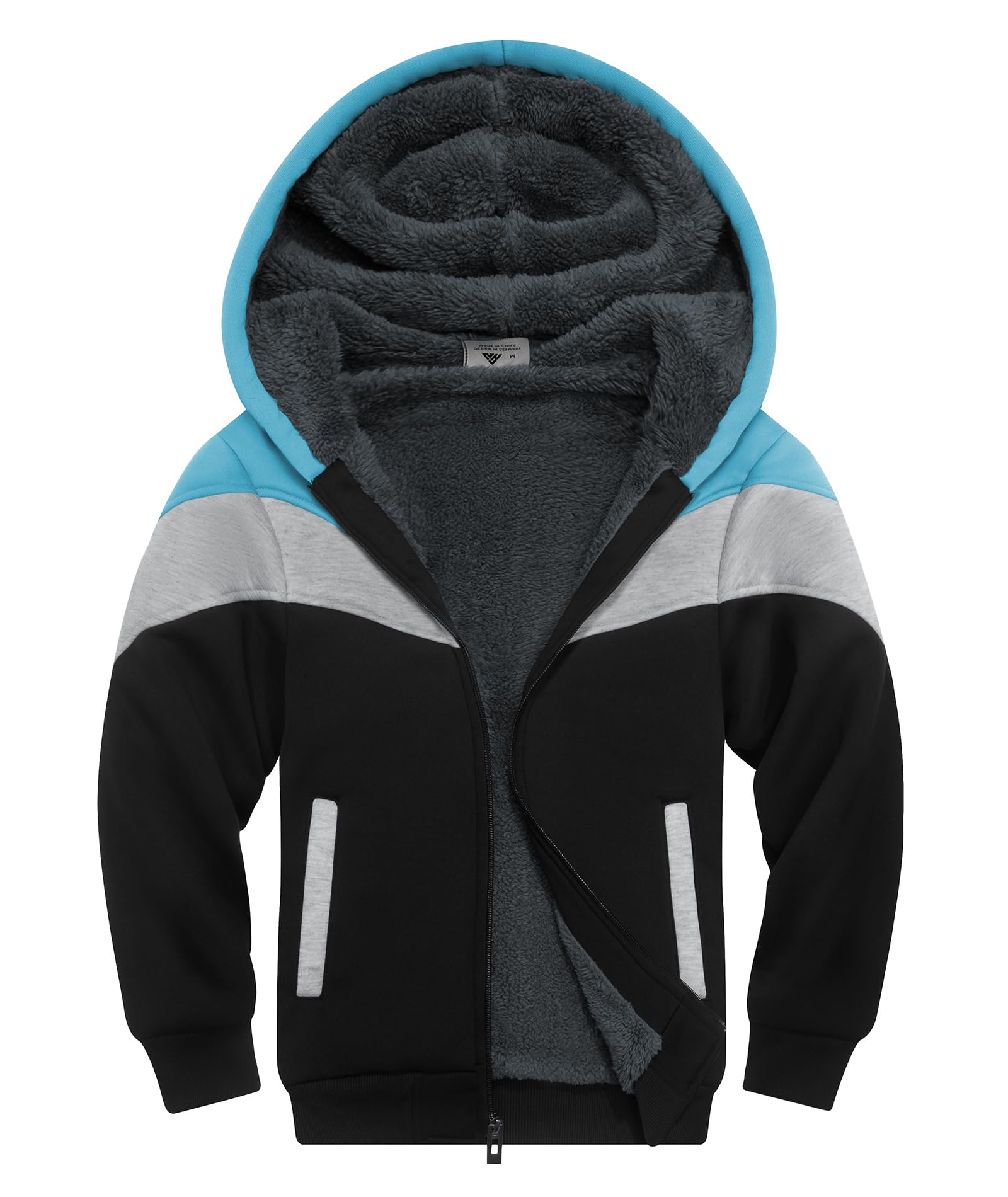 SWISSWELL Boys Fleece Jacket Long Sleeve Sherpa Lined Zip Up Hoodies Soft Warm Sweatshirt Outerwear for Kids 6-15 Years