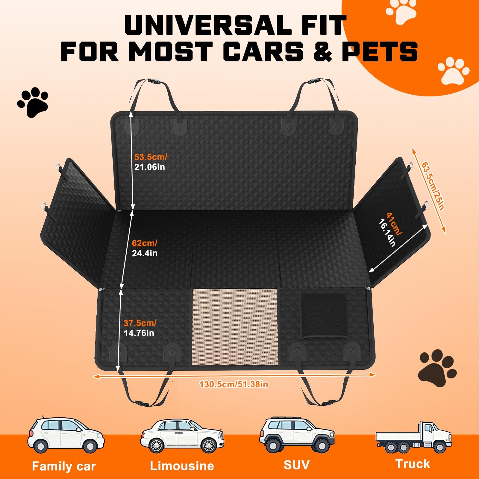 Back Seat Extender for Dogs with Hard Bottom & Mesh Window, Waterproof Dog Car Seat Cover for Back Seat, Cat-Scratch Resistant Fabric, Extra Comfortable Dog Hammock for Car SUV and Trucks - image 5