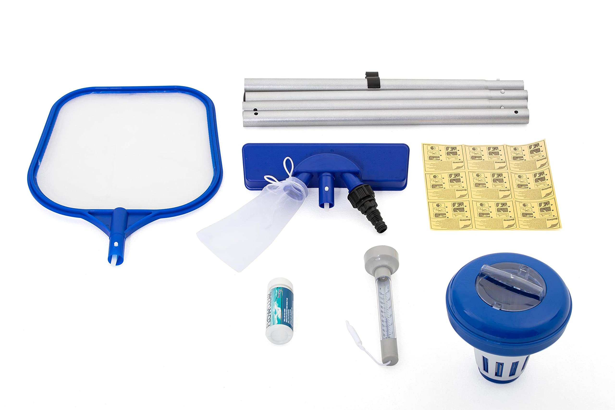 Kit Épuisette Piscine Télescopique - 2 Filets (Profond/Plat) + Gants, Pour Bassin, Spa, Aquarium