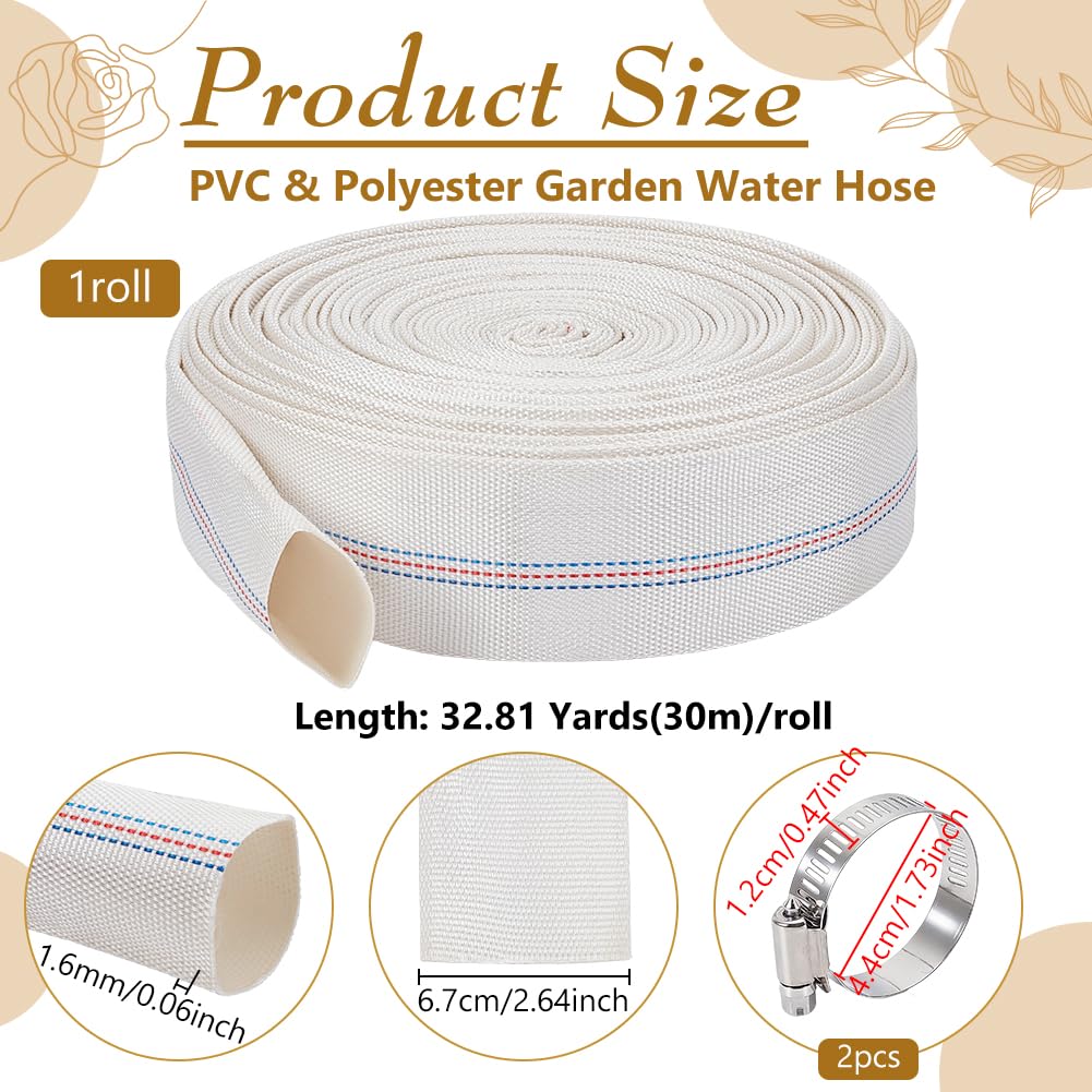 BENECREAT Tuyau de Refoulement Plat en PVC de 30 m pour le Transfert D'Eau Tuyau de Lavage à Contre Courant Robuste avec Colliers de Serrage en Acier Inoxydable pour Piscines l et Agricole ID : 4cm