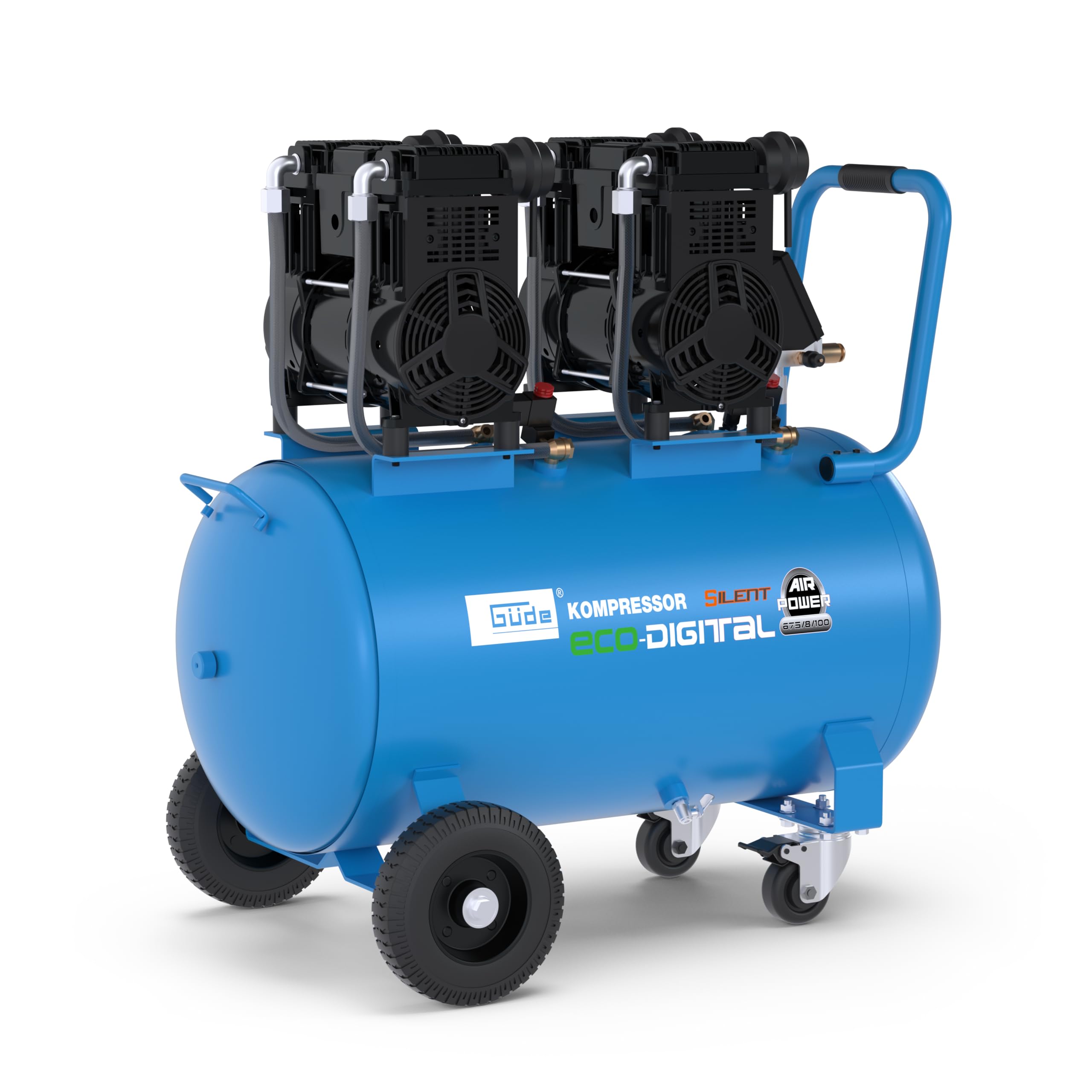 Güde Airpower 675/8/100 ED-SILENT Kompressor - 230 Volt, 100 Liter Kessel, 4,4 Kilowatt, max. Druck 8 bar, eff. Liefermenge bei 0 bar 588 l/min, ölfrei und wartungsfrei, Schalldruckpegel LPA 73 dB