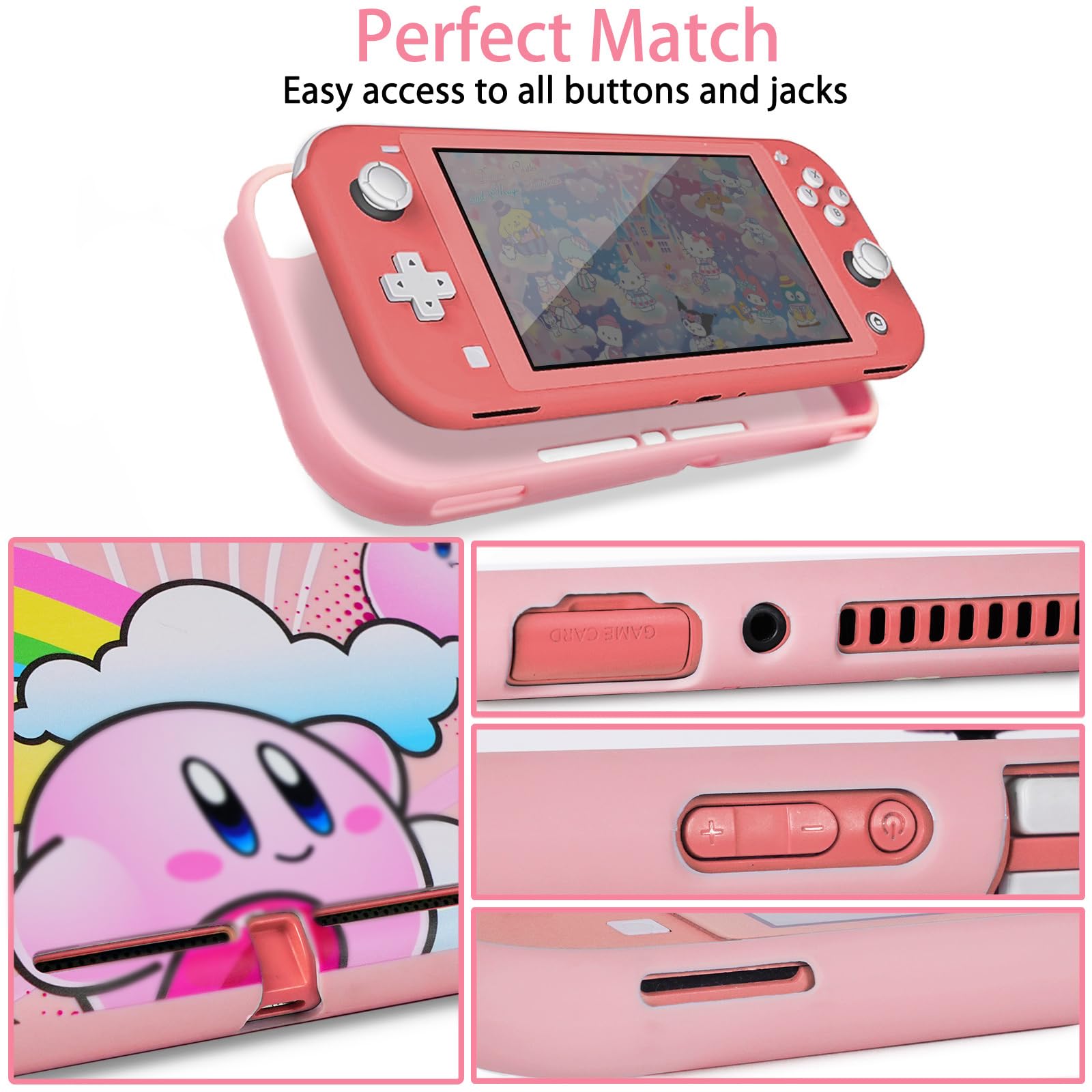 TIKOdirect Tragetasche für Switch Lite, hübsche stoßfeste tragbare Reisetasche mit weicher Schutzhülle, Displayschutzfolien, niedlichen Daumengriffkappen und Spielkartenetui, rosa Regenbogen