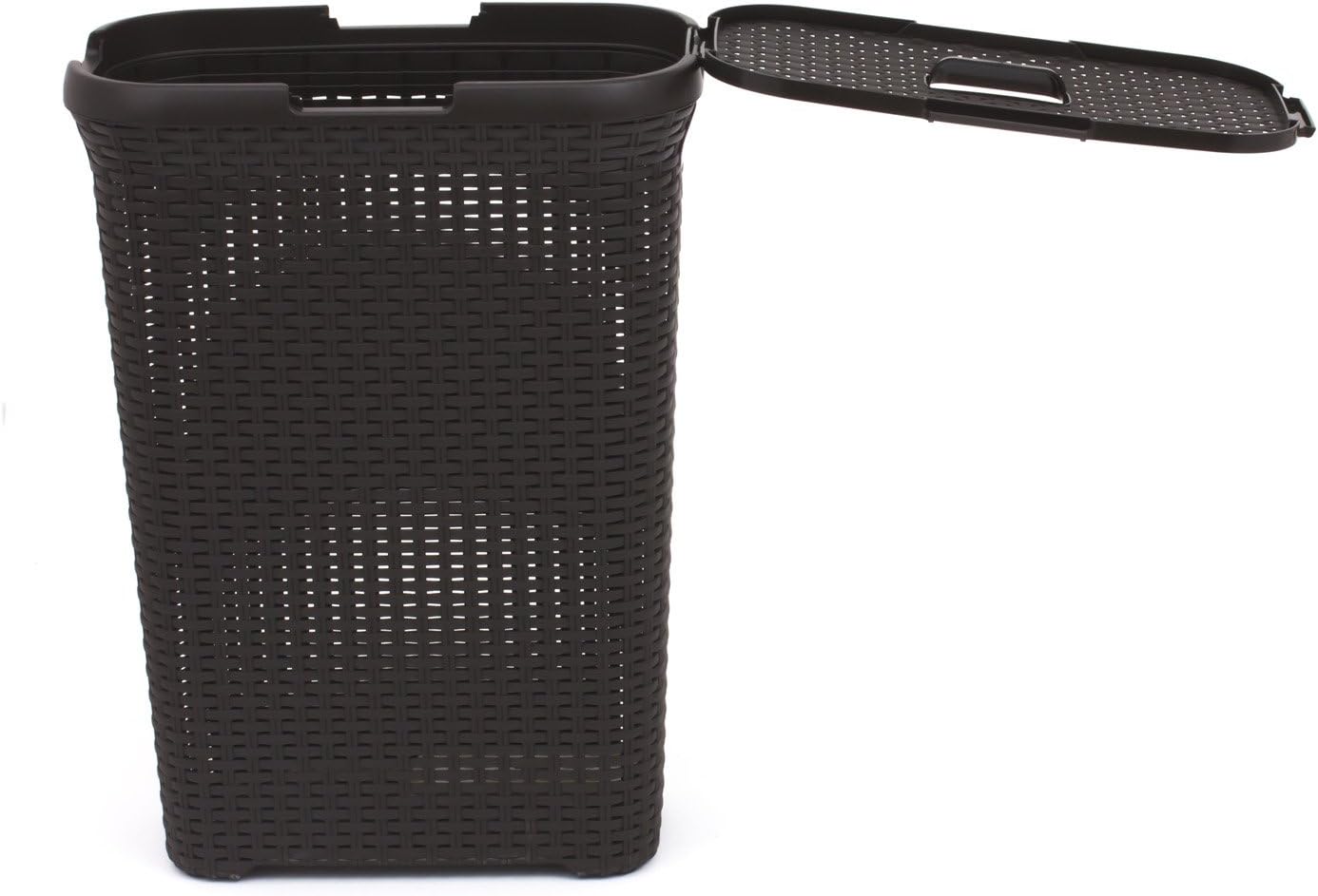 Curver 193009 Faux Rattan Laundry Basket 40 Liters Polypropylene 44.7 x 26.5 x 61.5 cm Chocolate