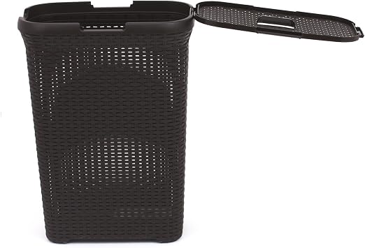 Curver 193009 Faux Rattan Laundry Basket 40 Liters Polypropylene 44.7 x 26.5 x 61.5 cm Chocolate
