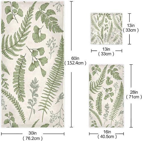 Miniatura 3 de Juego de toallas de baño de hojas verdes para baño, hojas de plantas silvestres de helecho verde salvia, juego de 3 toallas de lujo, 1 toalla de