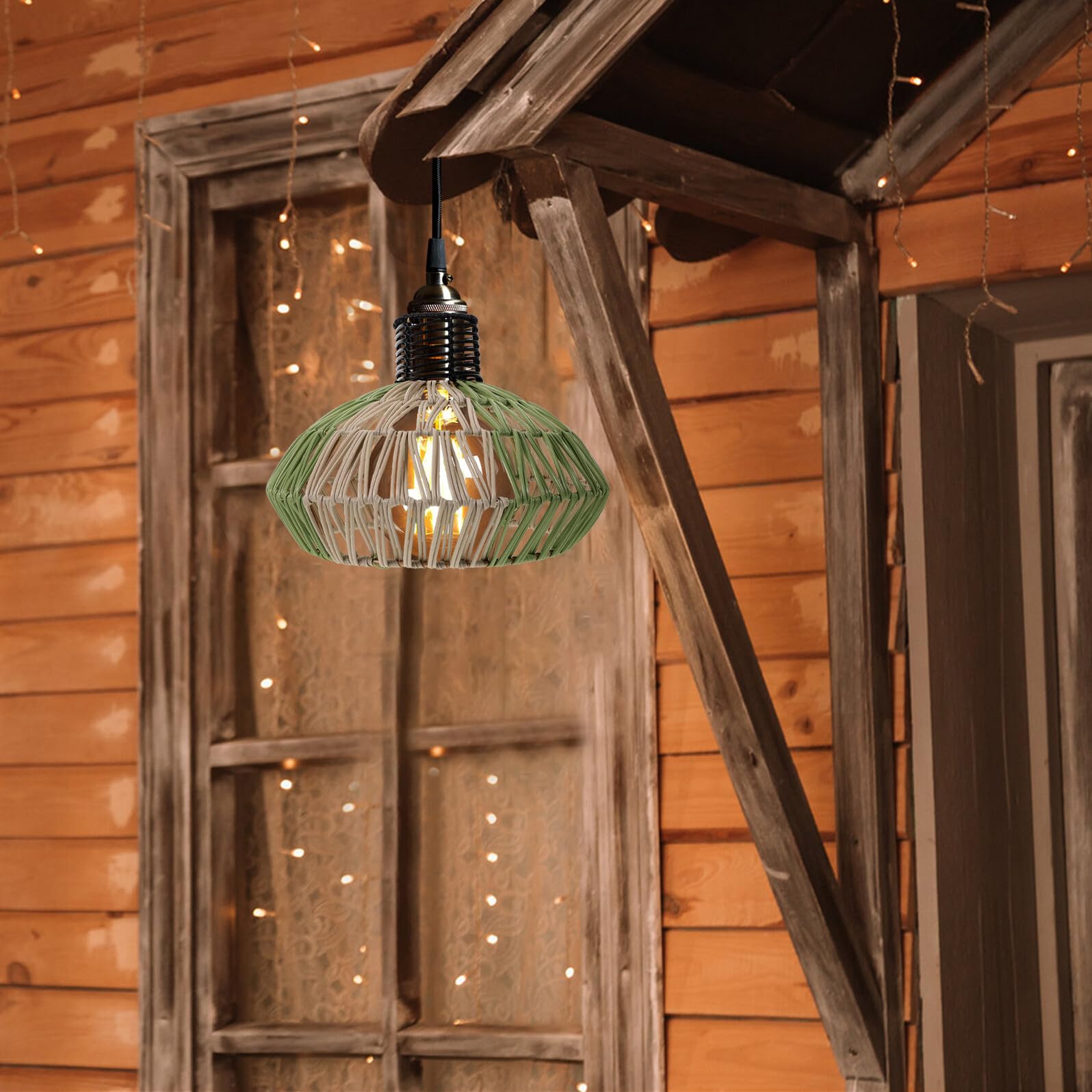 Ręcznie Tkany Abażur Do Lampy Wiszącej z Trwałego Plastiku i Metalu Klosz Stylu Rustykalnym i Boho Łatwy Montażu i Czyszczeniu Idealny Do Salonu i Kuchni