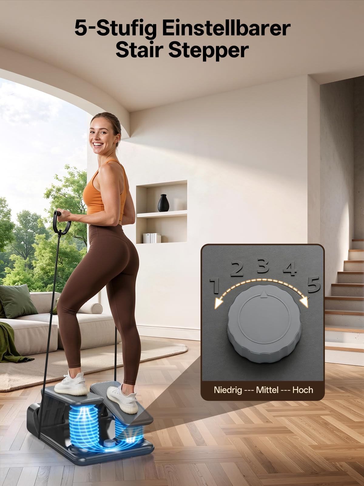 JOROTO Air Resistance Stepper für Zuhause, Mini Stepper mit 5-stufig Einstellbarer Intensität + Bändern, 300 LBS/136 KG, leise, LED-Display, für Wohnung & Home Gym