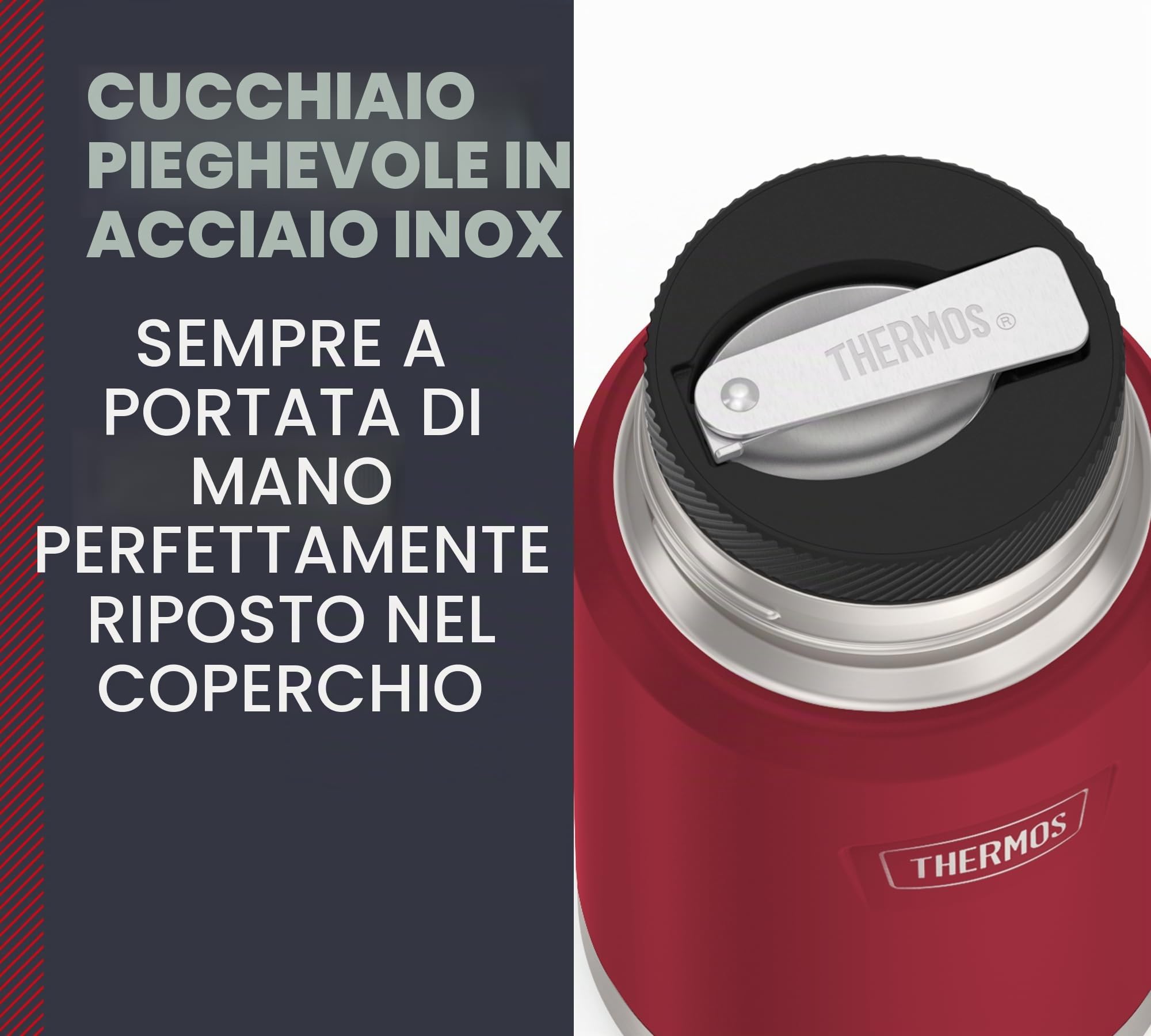Thermos ICON Food Jar 0,71 l, rosso/bacca mat, contenitore per cibo 710 ml, in acciaio inox 18/8 a doppia parete, mantiene caldo e freddo, con cucchiaio pieghevole, fondo antiscivolo, assolutamente