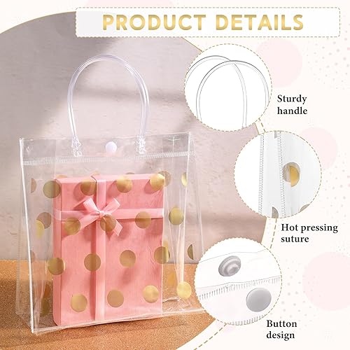 Miniatura 3 de Silkfly 24 bolsas de regalo de plástico transparente para bodas con asa, bolsa de regalo transparente de PVC con lunares, reutilizable, bolsas de