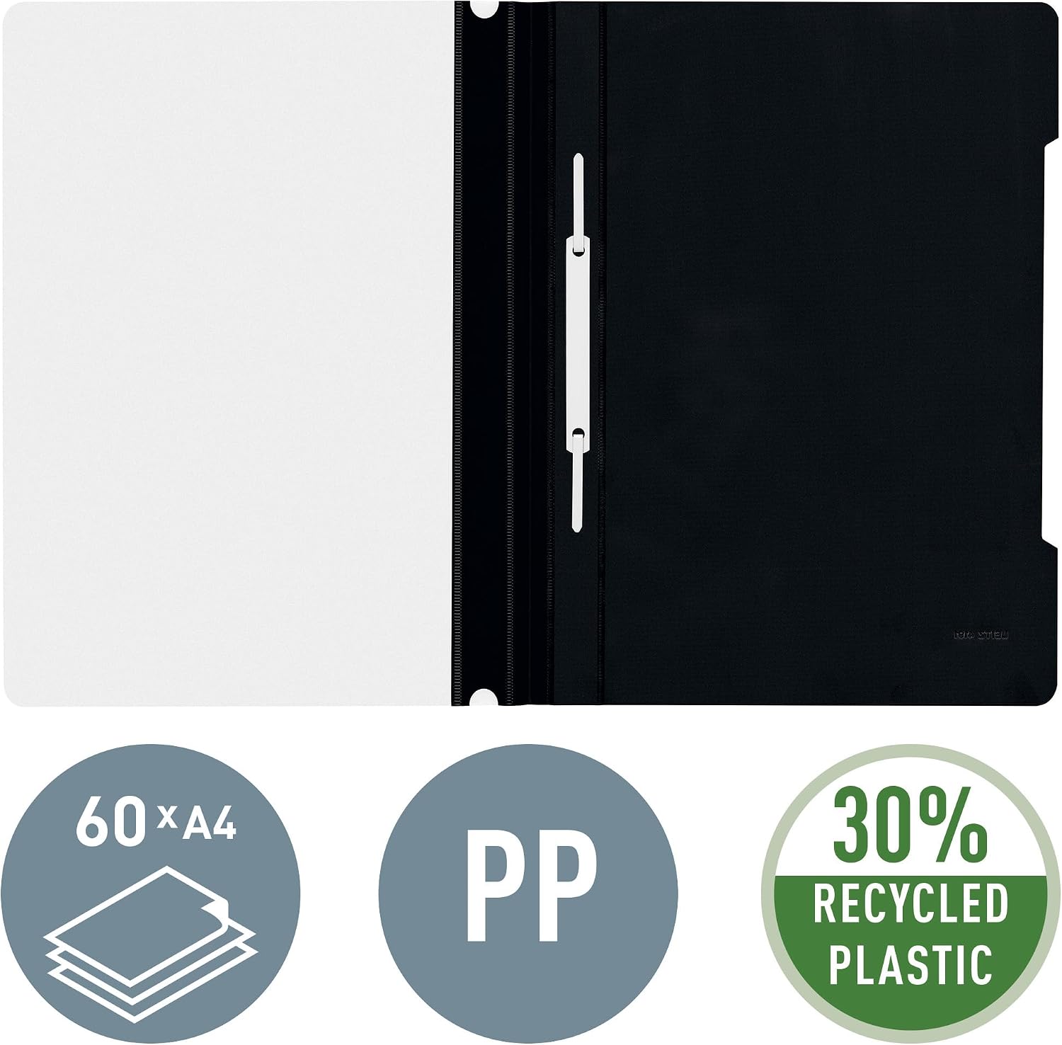 Leitz A4 Standard Plastic File, Pack of 25, 250 Sheet Capacity, Black, 41910095