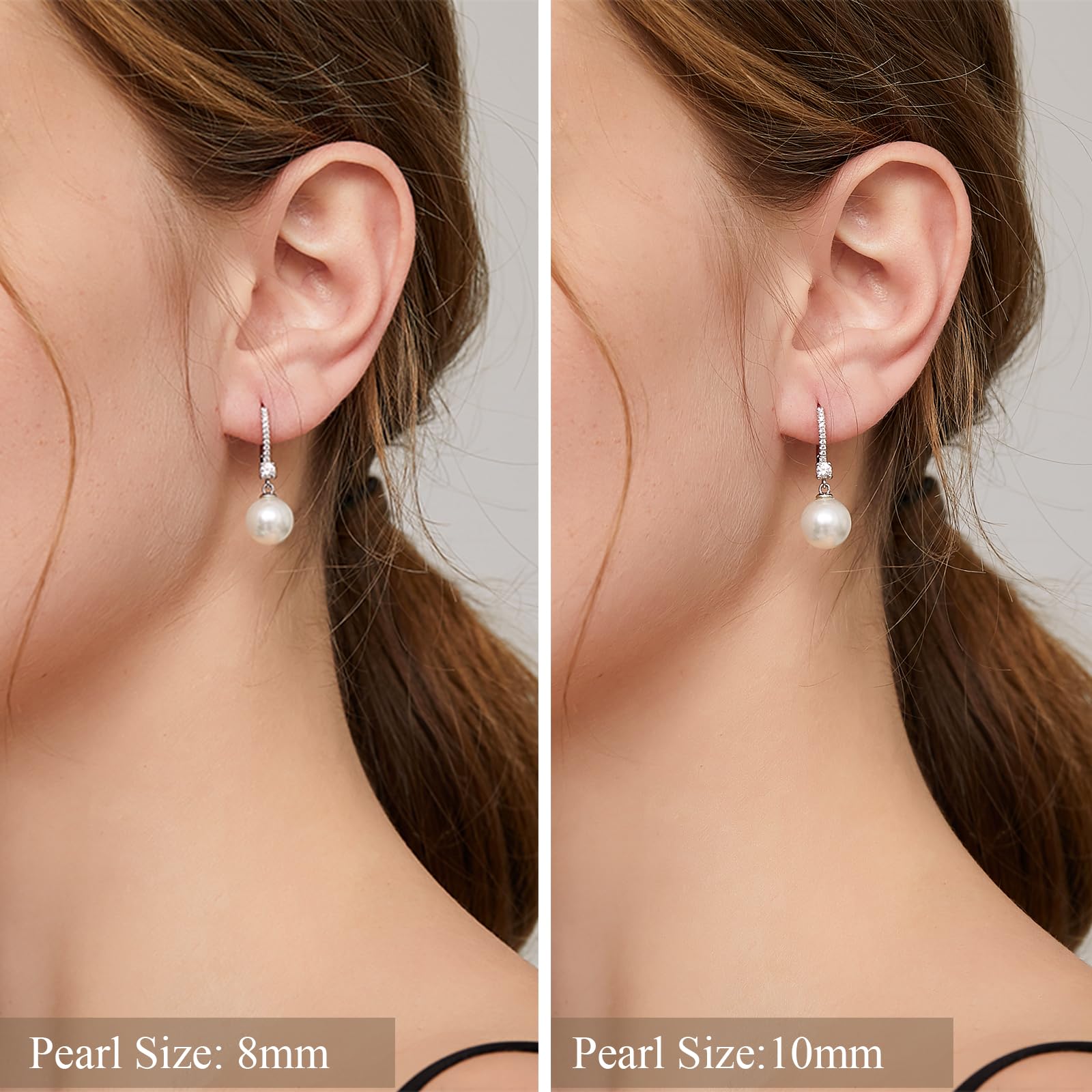 Boucle d'oreille Perle Argent Sterling 925 Boucles d'oreilles Créoles Pendantes Tige Blanc Noir Perles Leverback Perle Cadeaux Bijoux pour Femme Mariées