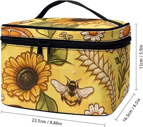 Miniatura 6 de XXQGOMG Bolsa de cuidado de la piel Bolsa de cosméticos para mujeres Bolsa de maquillaje de viaje de gran capacidad, Girasol amarillo