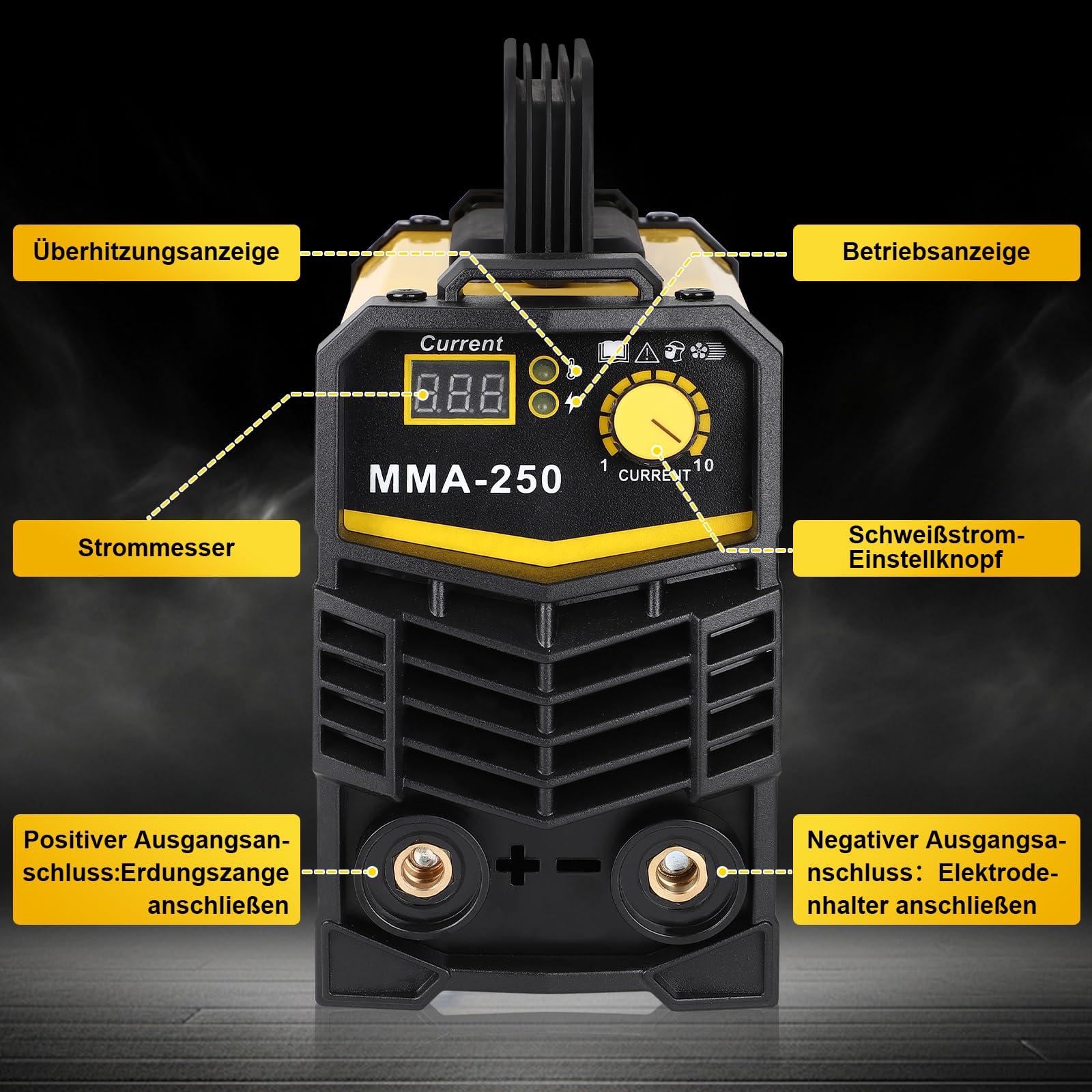 MMA Elektrodenschweißgerät 250A,IGBT Inverter E-Hand Schweißgerät,Mini Elektroden Schweißgerät, einstellbare Leistung,eingebaute Belüftung,Arc Force und Anti-Stick-Funktionen mit Arbeitsklemme