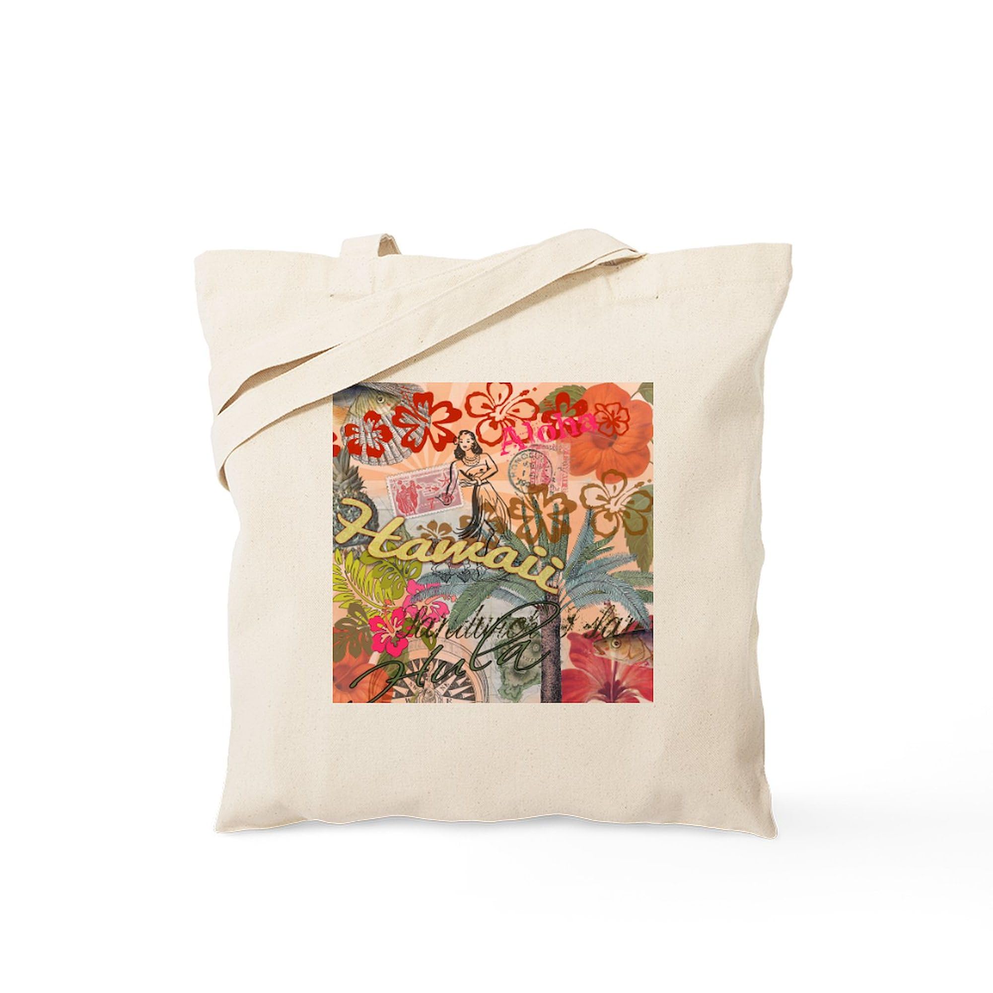 CafePress Vintage Hawaii Travel Colorful Hawaiian Tropical T Natural Canvas Tote Bag, Reusable Shopping Bag