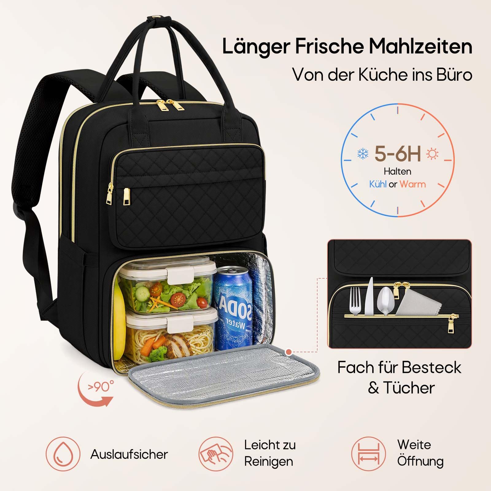 RAINSMORE Laptop Rucksack 15.6 Zoll mit Kühlfach, Rucksack Damen