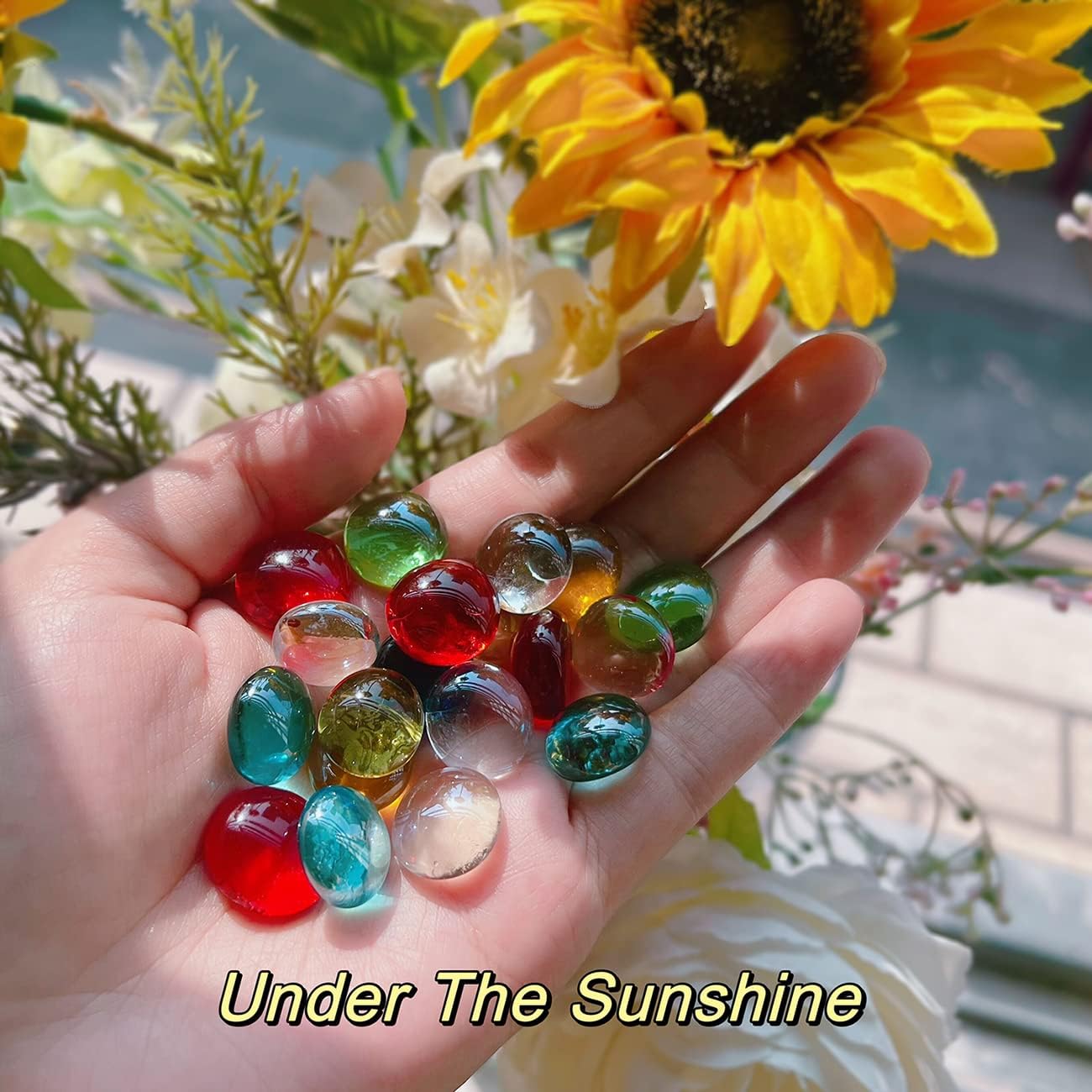 KINGOU Replacement Mancala Stones Mixed Colored Flat Glass Pebbles/Beads/Gems for Games (12-15mm)