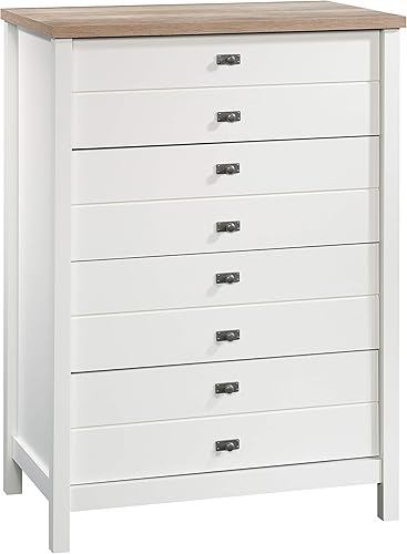 Sauder Cottage Road - Cofre de 4 cajones, acabado blanco suave, L: 32.44" x W: 19.29" x H: 44.92" Blanco suave,Roble Raven