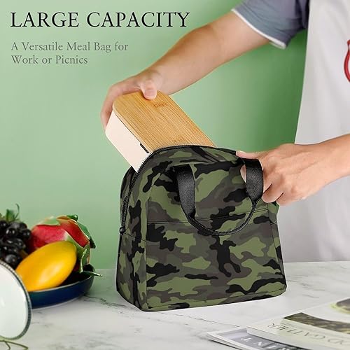 Miniatura 8 de Lonchera de camuflaje verde militar para mujeres y hombres, bolsa de almuerzo aislada, bolsa de almuerzo reutilizable, contenedor de almuerzo
