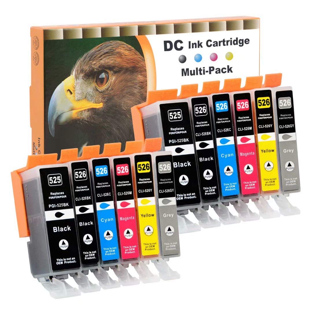 D&C 12x Druckerpatronen Kompatibel für Canon PGI-525 CLI-526 für Canon Pixma MG5250 MG5300 MG5340 MG5350 MG6250 MG8150 MG8250 MX885 MX895 IP4840 IP4850 IP4900 MG5140 MG5150 MG5240 MX710 MX715 MG6100