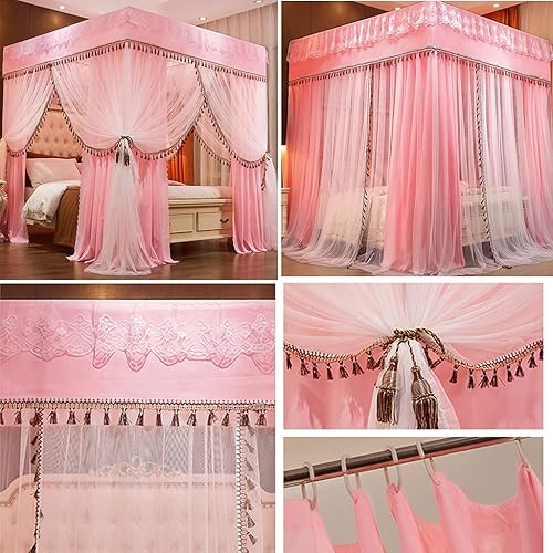 Vista 29 de Toldo de cama de 4 postes de esquina de princesa y bonita mosquitera para cama de niñas, dormitorio de adultos, habitaciones de niños; red de Vino