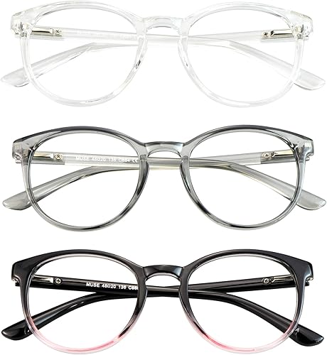 Paquete de 3 lentes con bloqueo de luz azul, marco redondo, lentes de lectura para mujeres y hombres, anteojos de lectura antirreflejos para