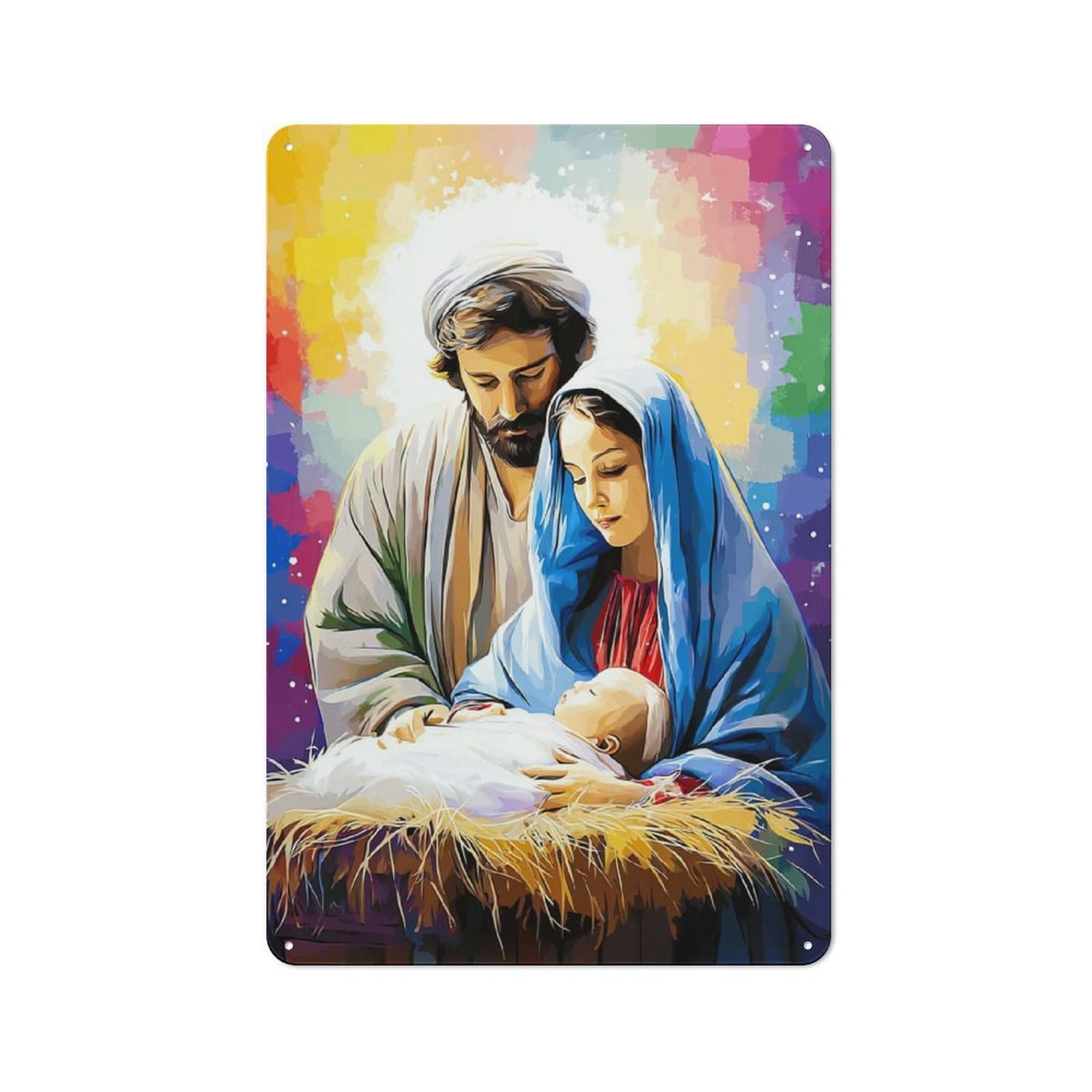 Junmoney Christmas Nativity Scene Artwork -4 Metal Wall Sign 30X20cm Featuring For Café Or Restaurant, For Vintage Wall Decor Fans, For Metal Sign Collectors