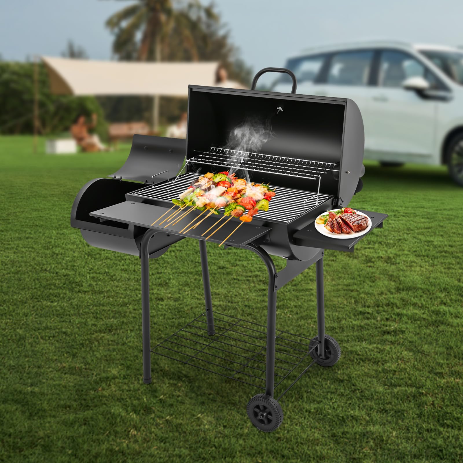 Barbecue a carbonella per esterni, 147 x 70 x 126 cm, autoportante con 2 griglie