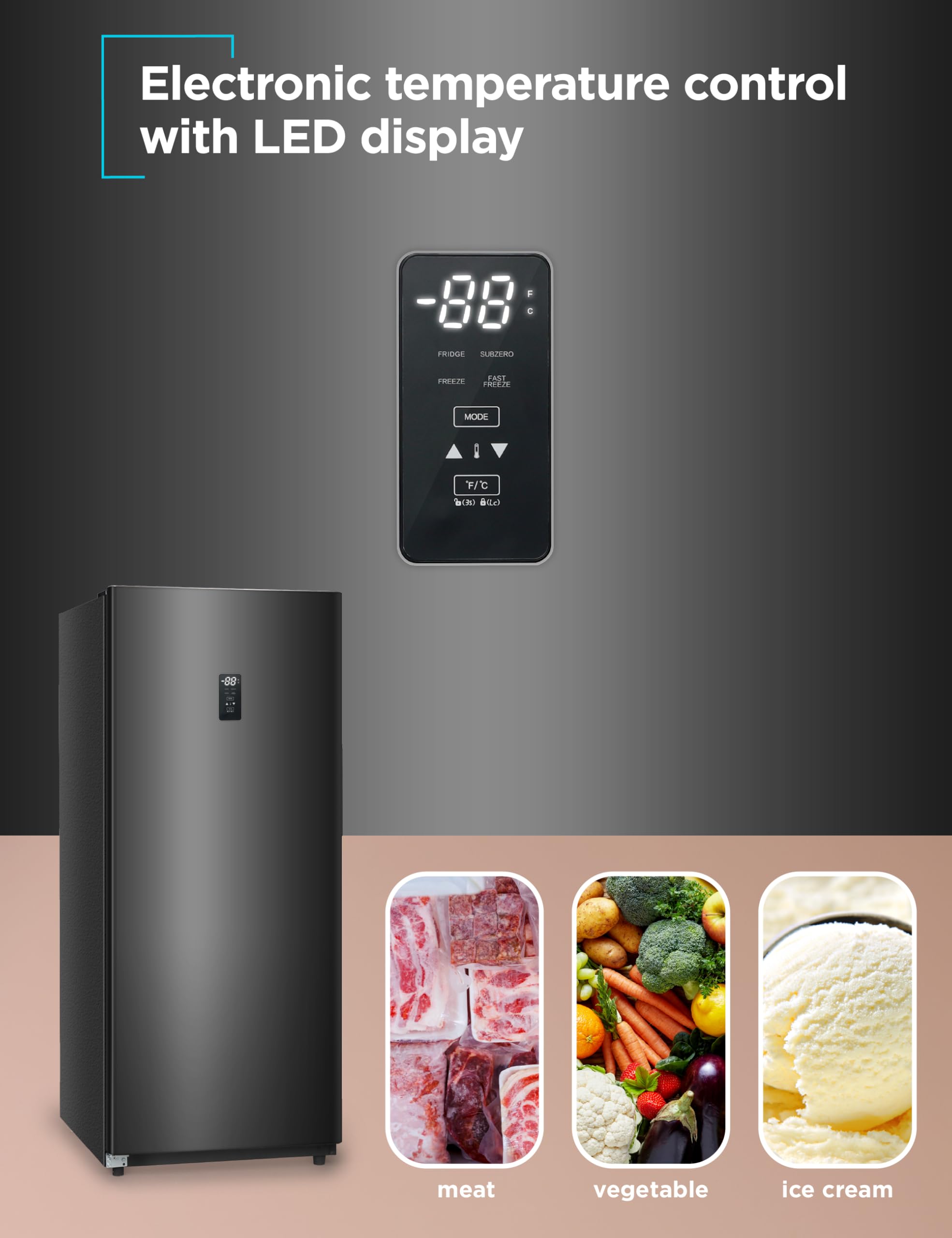 Black+Decker 17 Cu. Ft. Convertible Freezer Refrigerator, Upright Freezer With Glass Shelves, Energy Star Rated, Frost Free, Buc1700xb, Black on Fridge.com - View 3