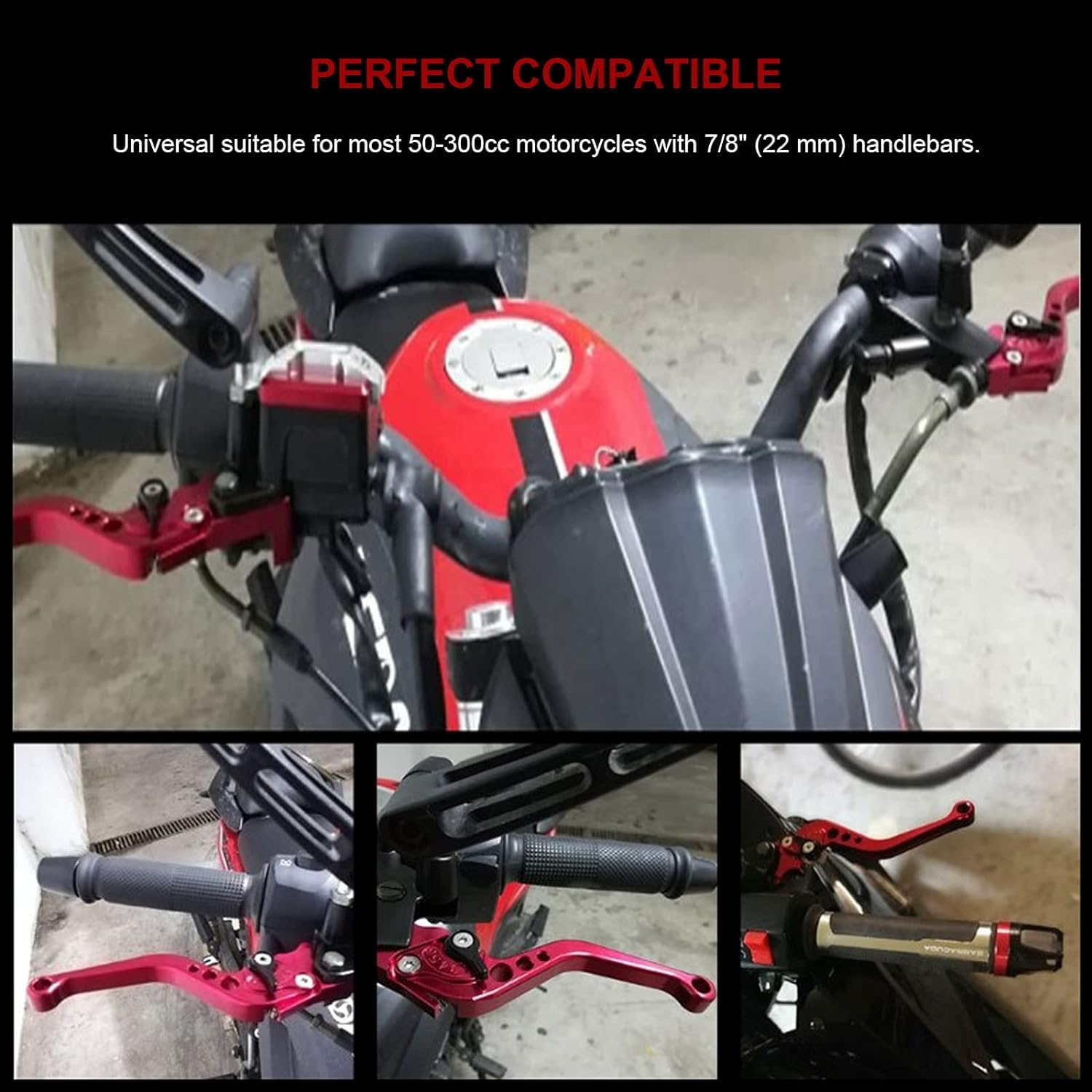 Longzhuo Levier Moto,1 Paire 7/8"(22mm) Levier Moto 50cc | Universe Frein Embrayage, Poignée de Frein pour Cross | Anti-usure et Antidérapant pour la Conduite Quotidienne(Rouge)