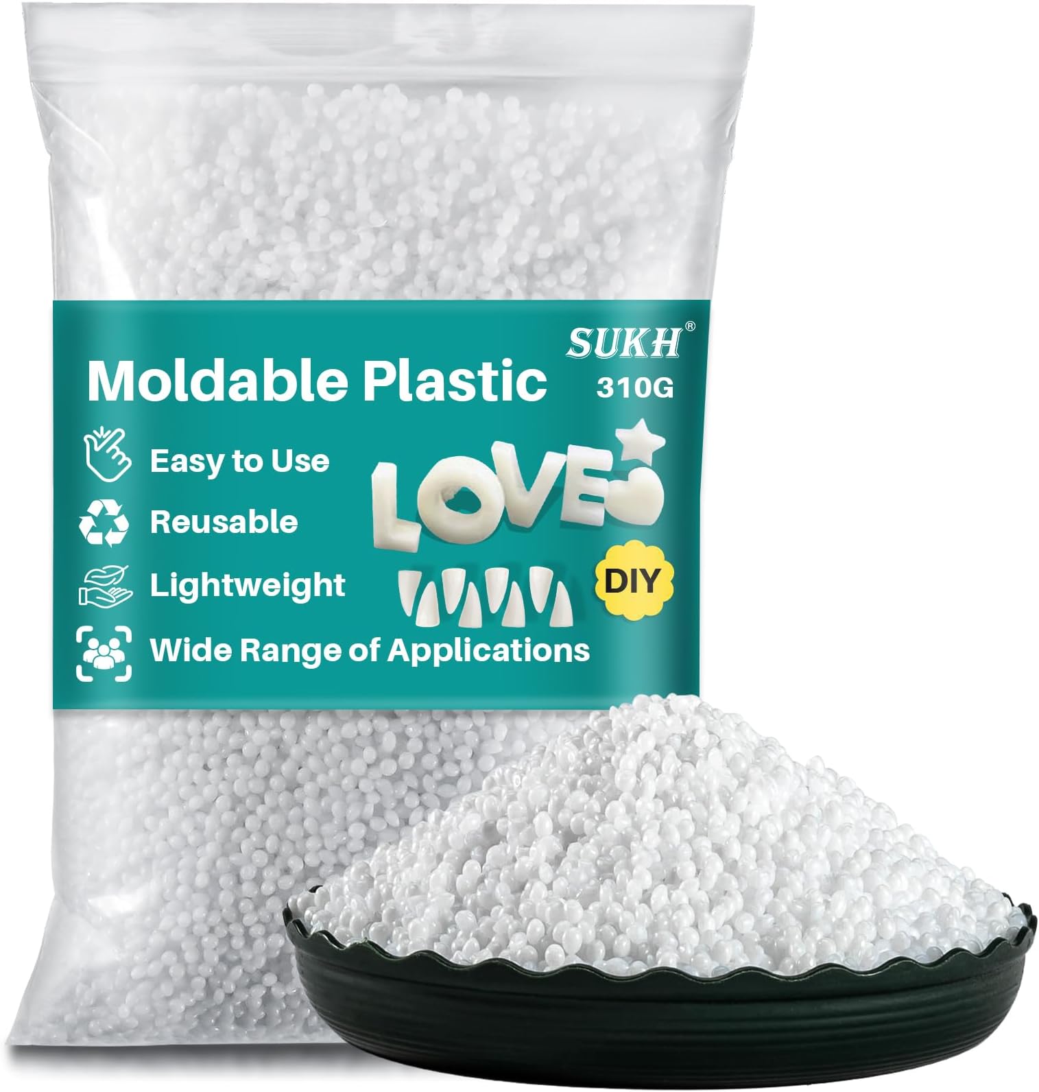 Sukh 10.9oz Moldable Plastic Pellets - Thermoplastic Polymorph Beads for Crafts, DIY, Cosplay, Temporary Repair, Modeling, Halloween Fangs
