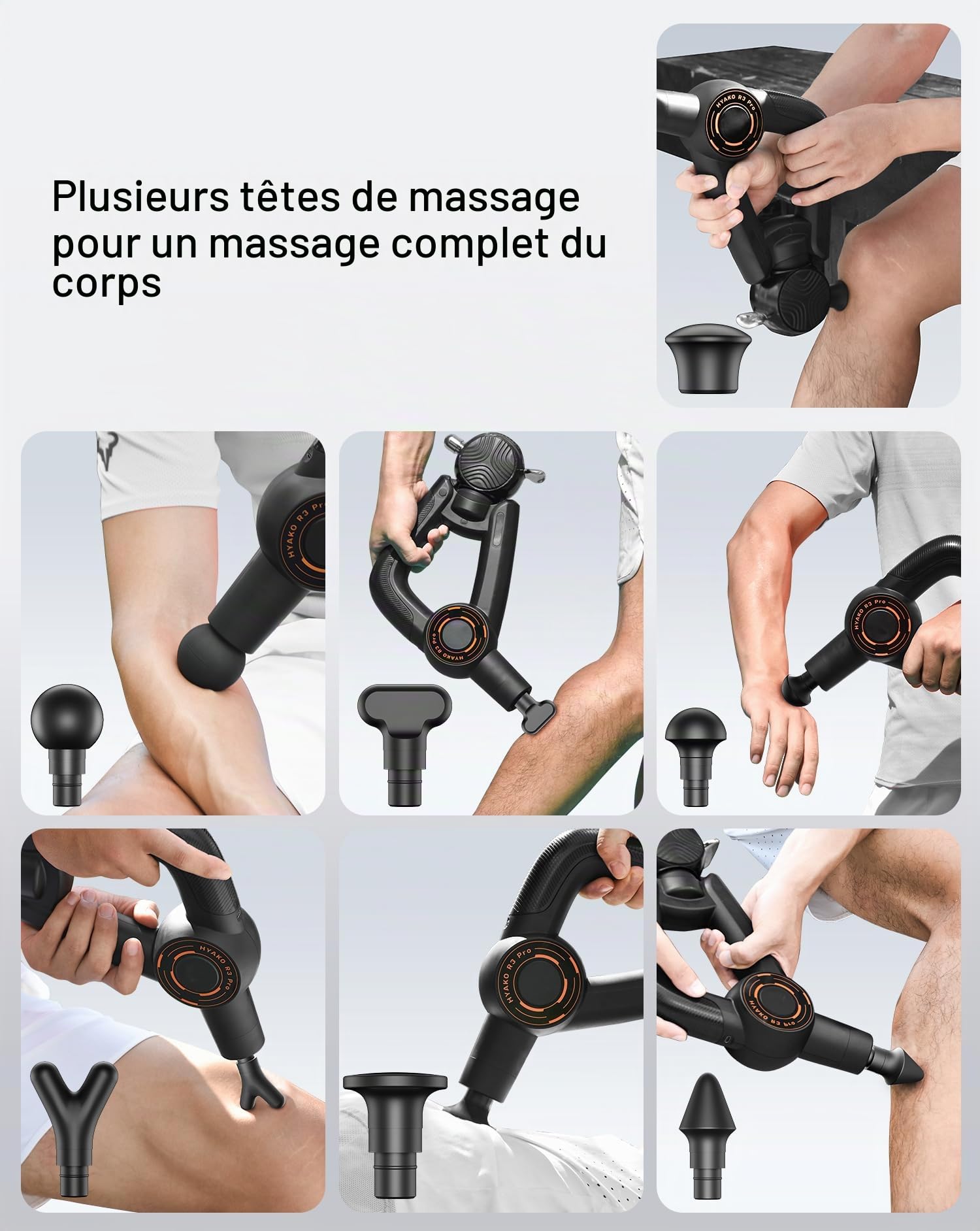 HYAKO R3 Pro Pistolet de massage 3 en 1 Amplitude 16 mm + Appareil de massage vibratoire à haute fréquence – Pistolet de massage musculaire des tissus profonds, soulage les douleurs musculaires et