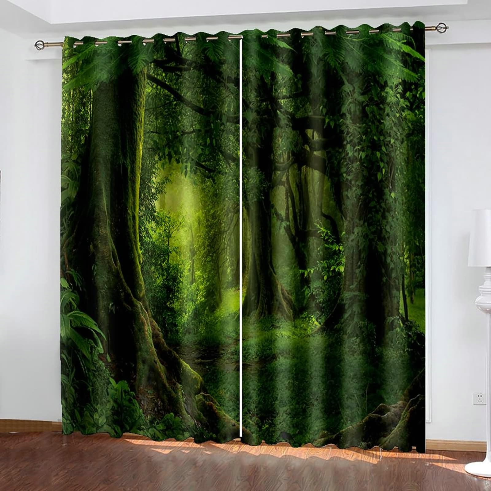 Gualiy Rideau Opaque Occultant, Rideaux Salon Moderne Forêt Vert Rideaux à Oeillets Lot de 2 107x214cm