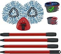 Vista 1 de Paquete de 2 cabezales de repuesto para trapeador giratorio, 1 base, asas de trapeador de hierro resistentes de 4 secciones compatibles con O Ceda