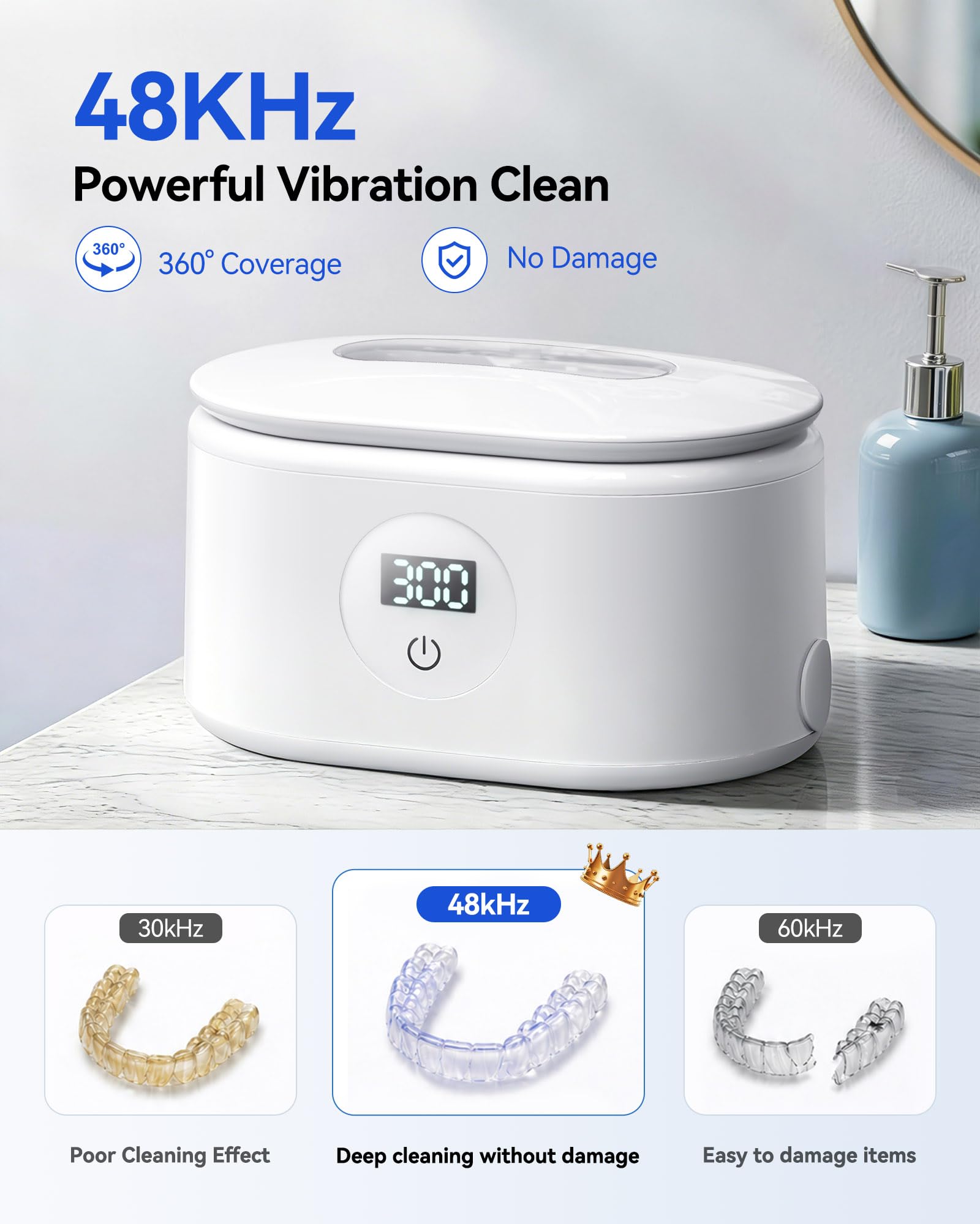 Miorcols Limpiador ultrasónico de joyas, máquina limpiadora ultrasónica con pantalla LED digital, tanque de acero inoxidable 304 de 20 onzas para joyas, lentes, relojes, prótesis, retenedores y más | Gran capacidad
