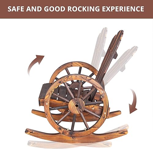 Miniatura 7 de Outvita Adirondack - Juego de 2 mecedoras de madera sillas de descanso carbonizadas de madera para exteriores con reposabrazos de rueda para jardín