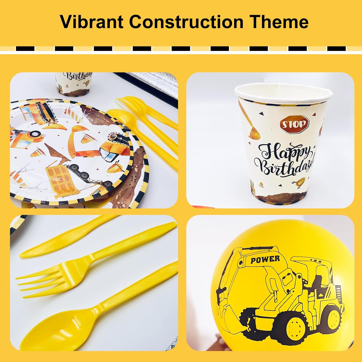 Construction Birthday Party Supplies Decorations, Construction Plate and Utensils Set - Image 4