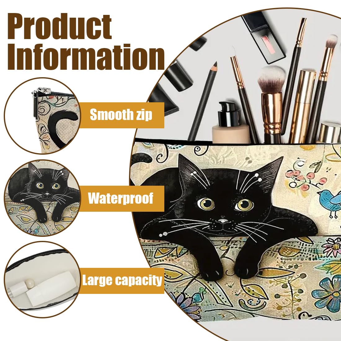 Beauty Case da Viaggio, Borsa da Toilette da Viaggio, Borsa Cosmetica per Gatt, Borsa per Cosmetici, Pochette Donna Trucchi, Borse Trucco Floreale per Donne Ragazze (A)
