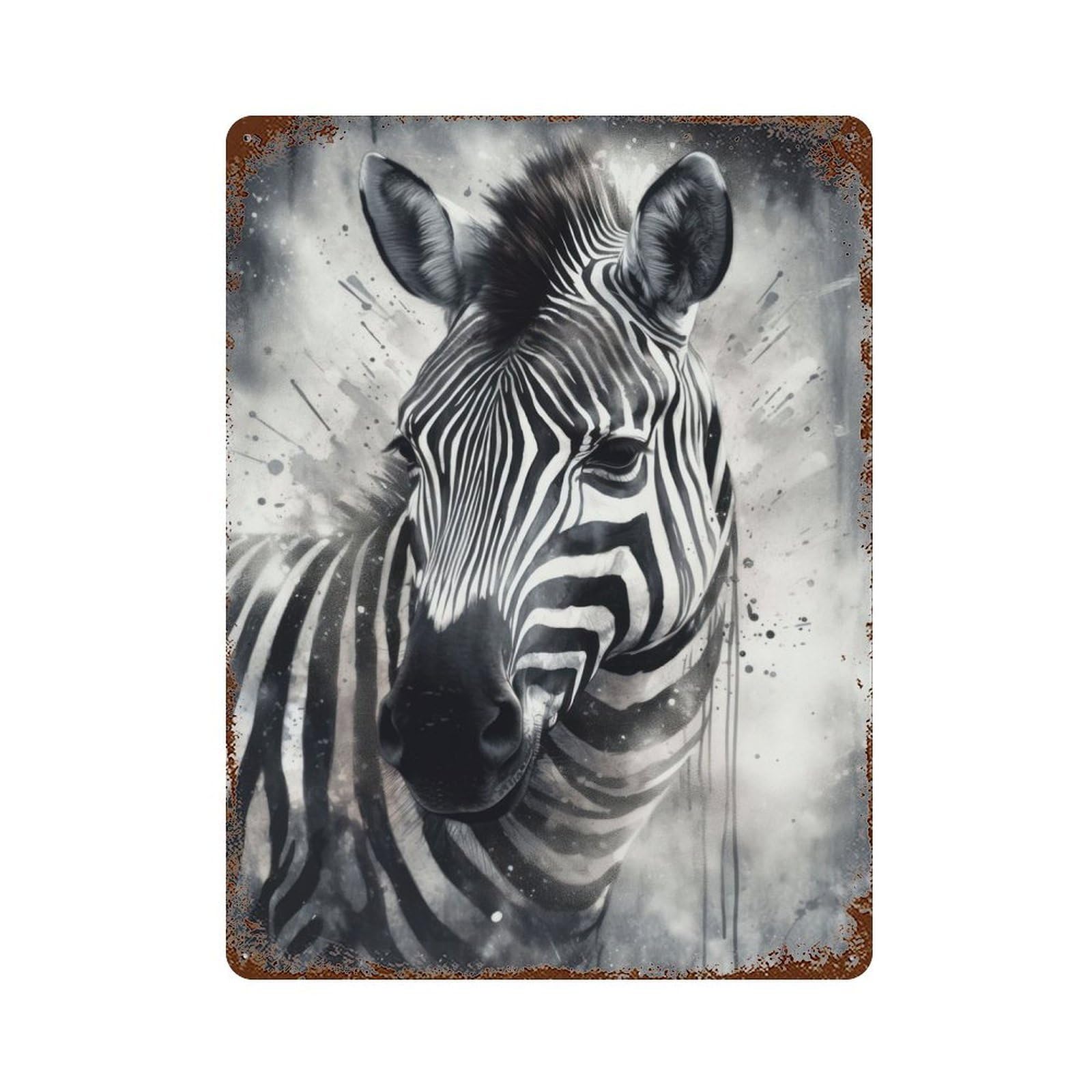 Zebra Portrait Weathered Tin Sign 15.7"x11.8", Rustic Home Decor for Office, Studio And Wall Decor