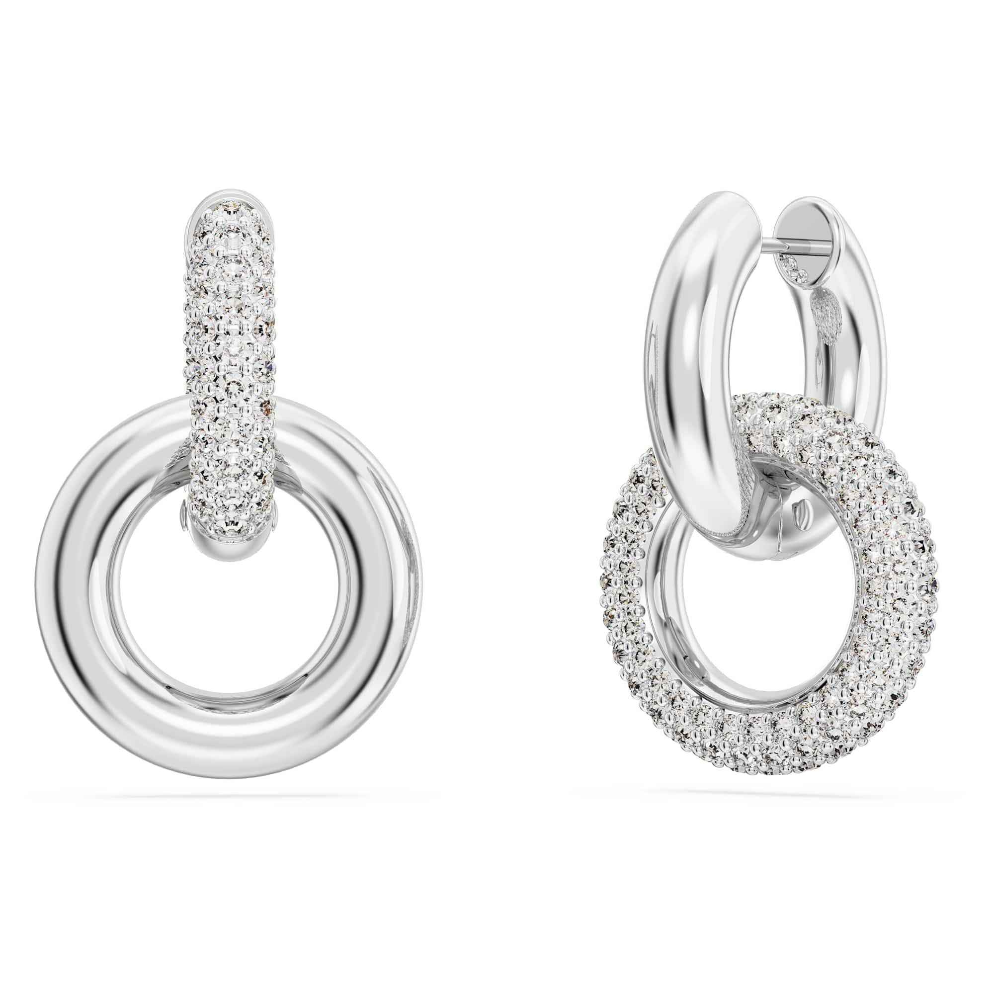Swarovski Dextera Kolekcja kolczyki koła, asymetryczny design, przeplatana pętla, biały