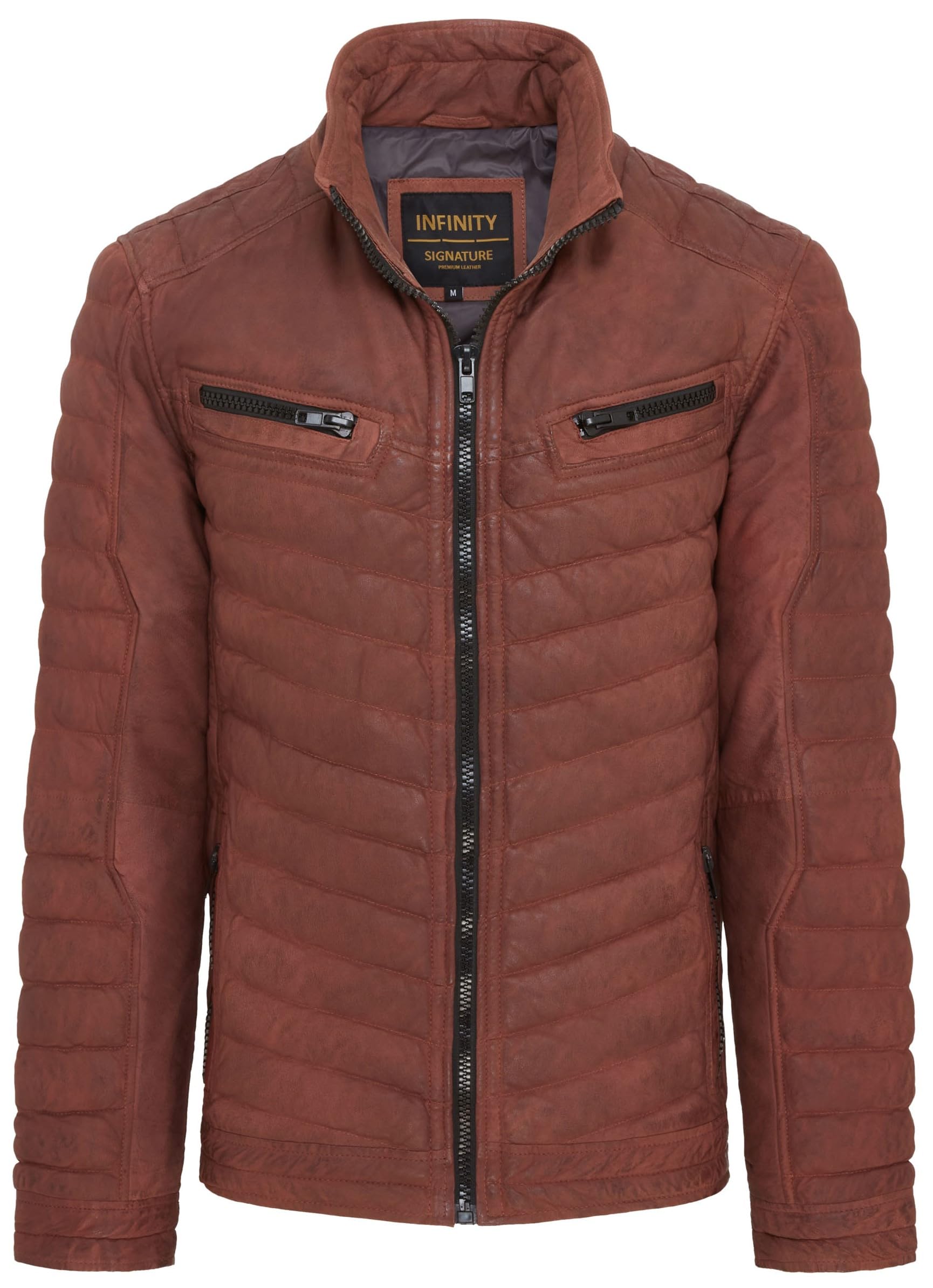 Infinity Leather Men's   Brown  Tan Puffer Leather Biker Quilted Vintage Bomber Jacket in Size 3XL, BrandAlley