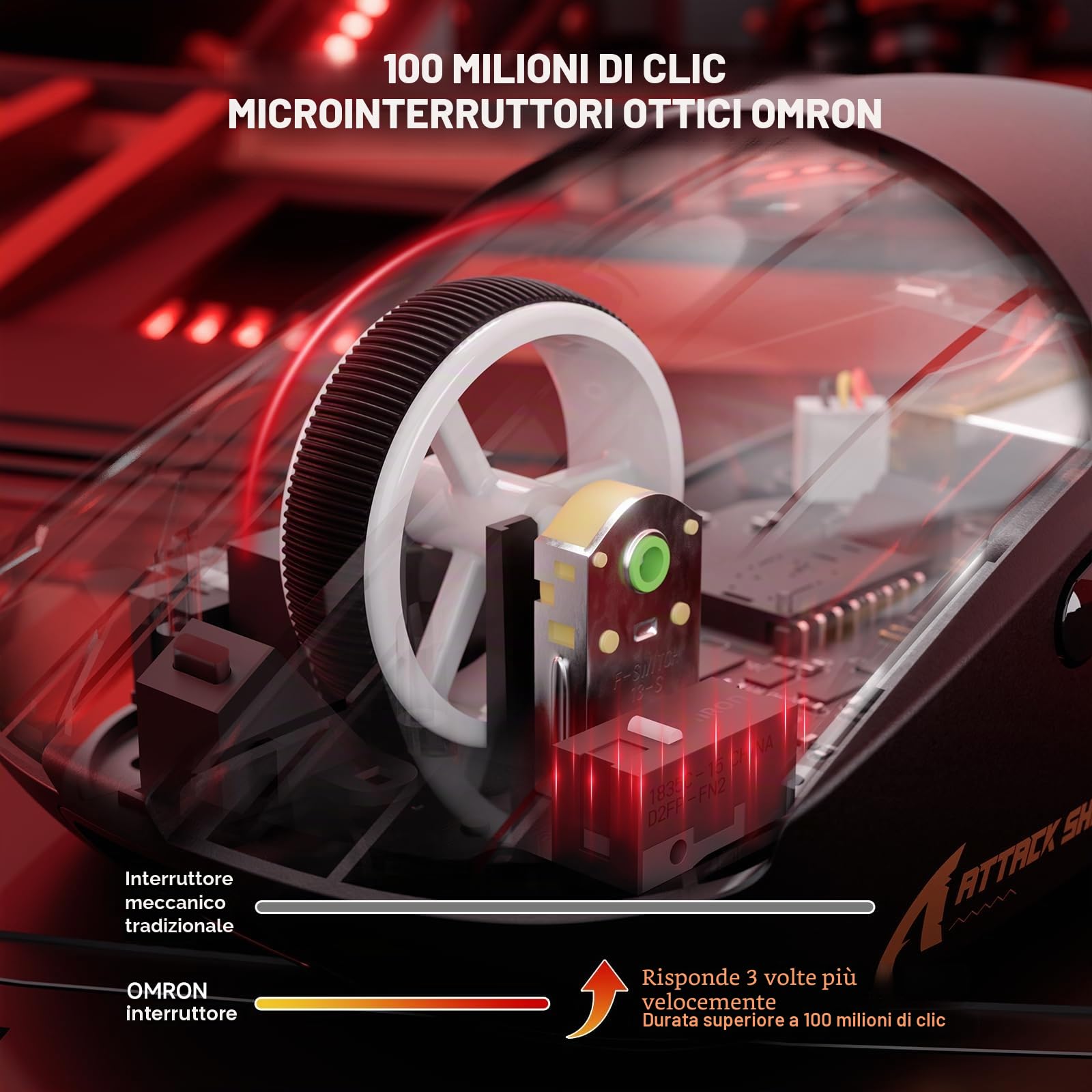 ATTACK SHARK Serie X8 Mouse Gaming Wireless, 55–65 g Ultralight, Sensore PixArt PAW3395/3950, Bluetooth/2.4G & USB, fino a 42.000 DPI, Cavo LED C06 Ultra (X8 ULTIMATE, Nero)