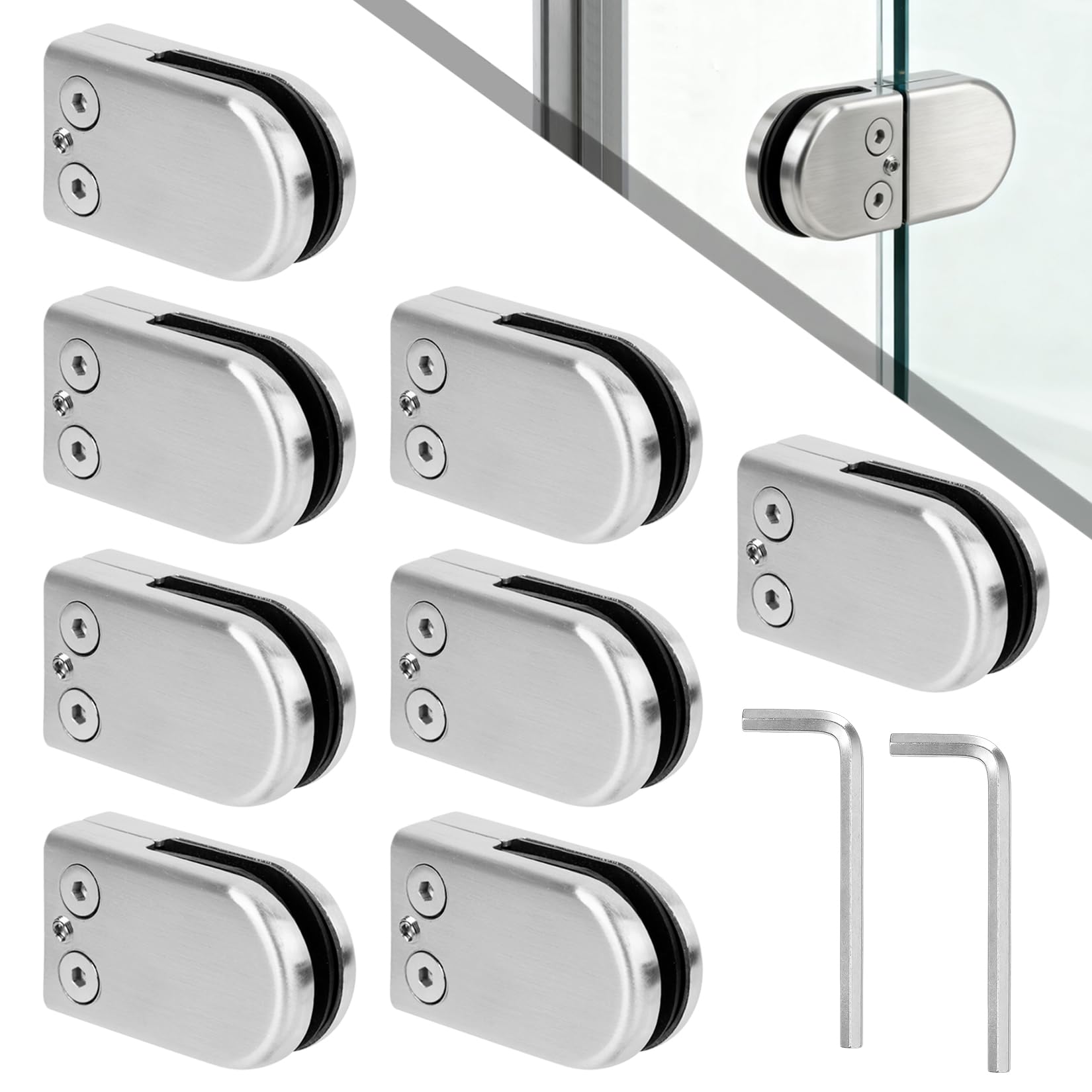 8 Pcs Abrazaderas de Vidrios, Abrazadera de Vidrio Ajustables de 8-10 mm, Soporte Estante Cristal de acero inoxidable para barandillas de escaleras con llave hexagonal