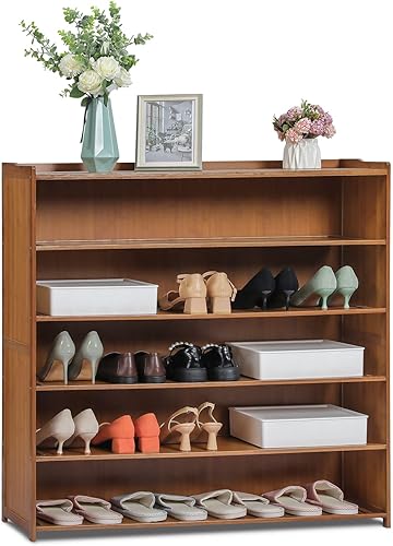 MoNiBloom Soporte para zapatos de 6 niveles gabinete de almacenamiento de bambú para 21 a 25 pares de entradas pasillos dormitorios salas de estar