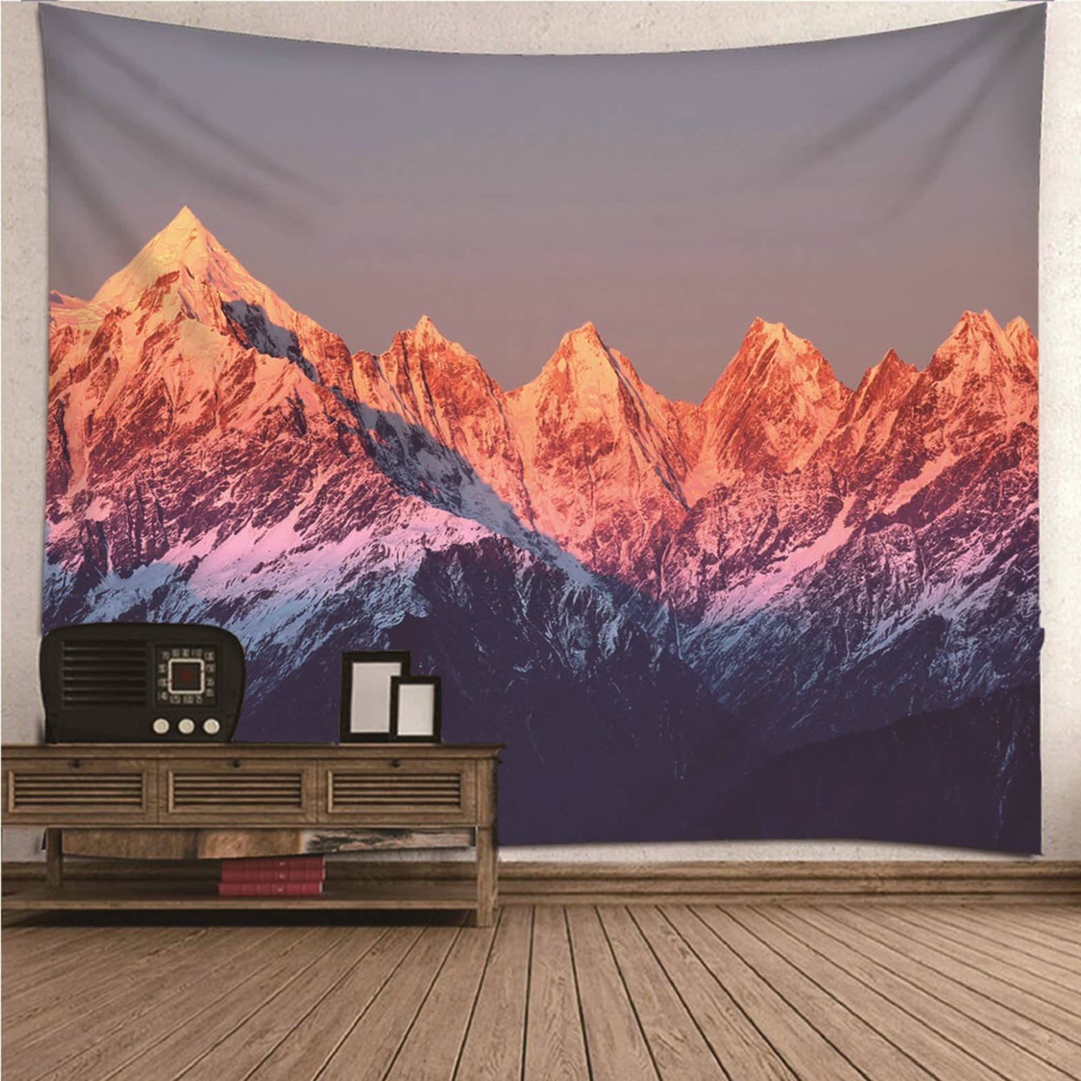 Chenlane Wandteppich Yoga Baumwolle Wand Teppiche Klein Schneeberglandschaft Wandteppich Orient Wandtuch Vorhang Wandbehang Dekoration Weiß Grau 350x250cm