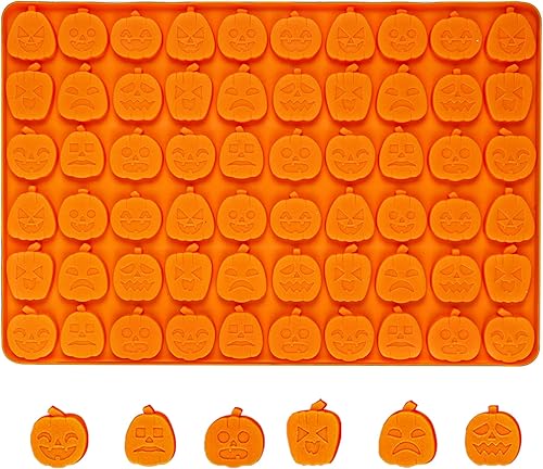 Webake Molde de silicona de calabaza con forma de linterna Jack-O-Lantern, 70 cavidades mini molde de calabaza de Halloween para chocolate, dulces,