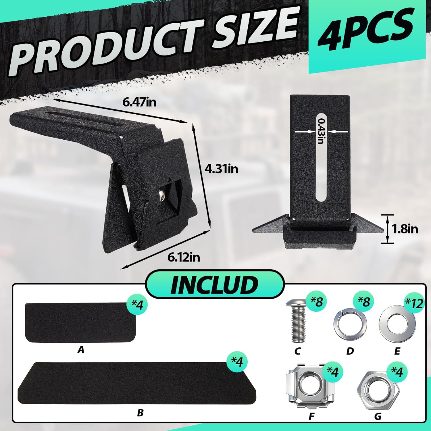 Therwen 4 Pcs Roof Rack Mounting Brackets for Cars & Suvs, Durable Metal Roof Rack Accessories Kit, Universal Fit, Easy Installation, Outdoor Ready