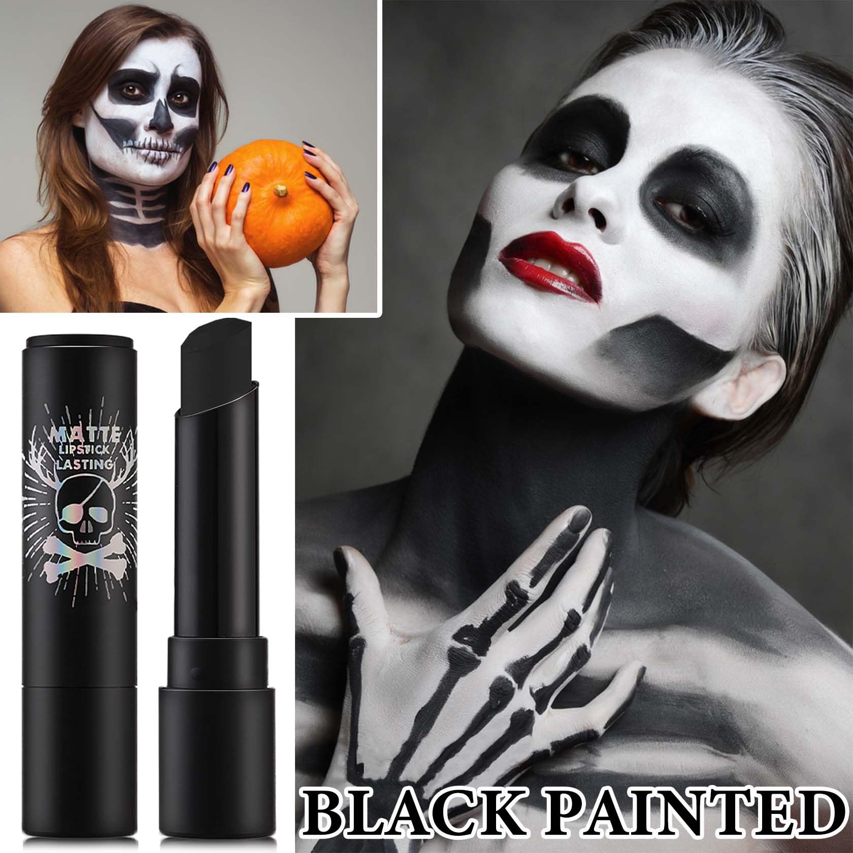 Barra de pintura negra para rostro y cuerpo, ojo de alta pigmentación, barra negra de larga duración, lápiz labial negro mate, impermeable, para Halloween, fiestas de disfraces, zombi, cosplay 2