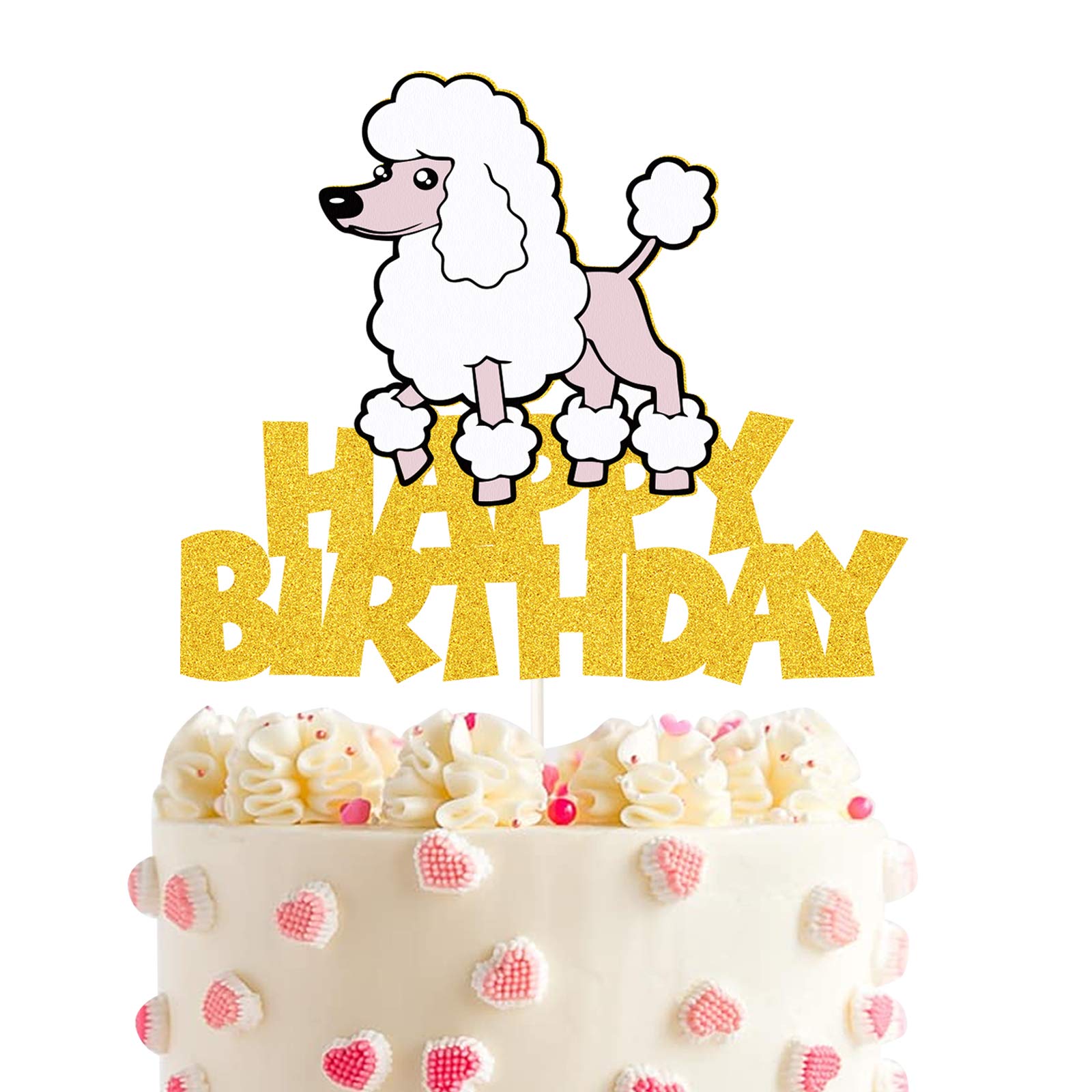 Glitter Poodle Happy Birthday Cake Topper Pet Themed Cake Decor