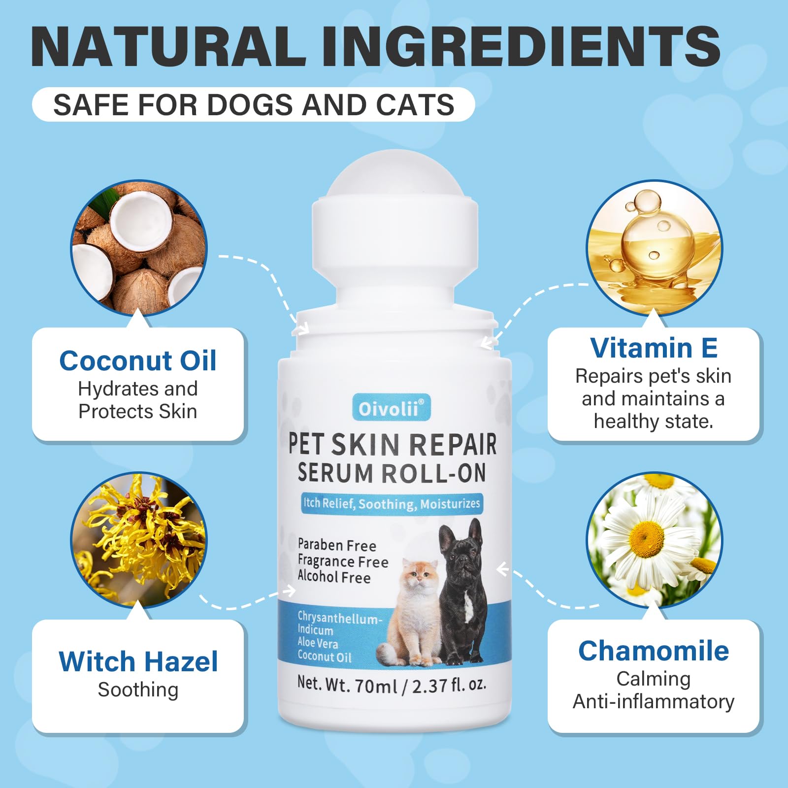 Oivolii Natural Skin Soother,Roll-On Allergy and Itch Relief for Dogs & Cats,Moisturizer for Dry Skin,Hot Spots Quick Repair,with Coconut Oil - Image 4