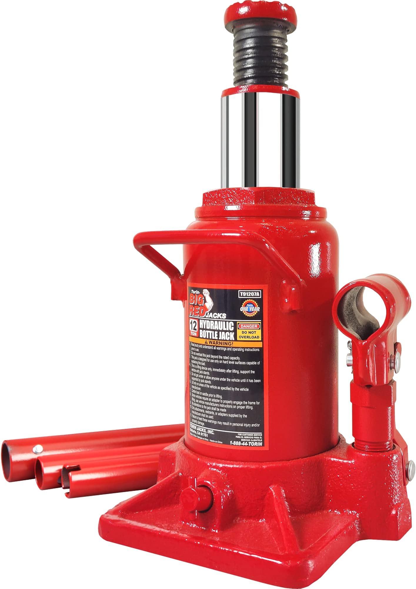 T91207A Torin Hydraulic Stubby Low Profile Welded Bottle Jack, 12 Ton (24,000 lb) Capacity,
